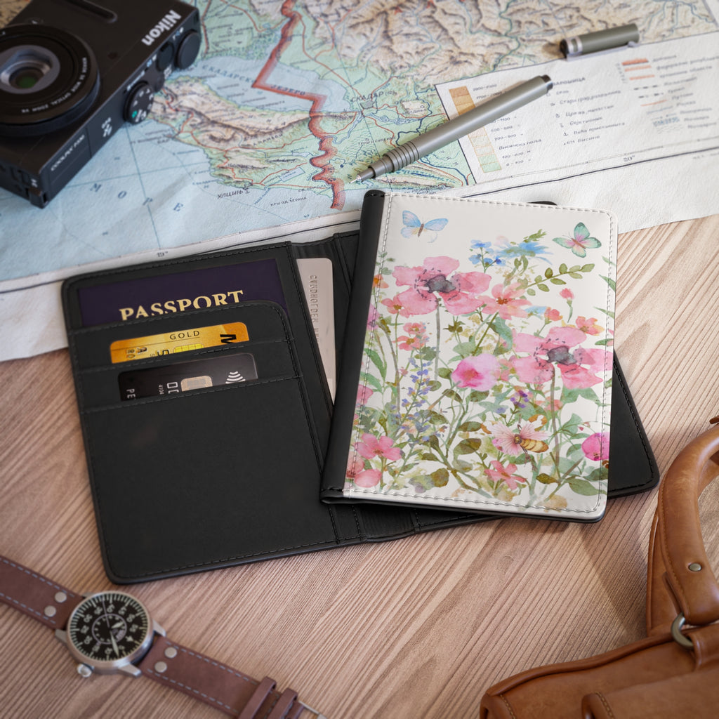 Watercolor Wildflowers Passport Cover | Floral Butterfly Travel Accessory
