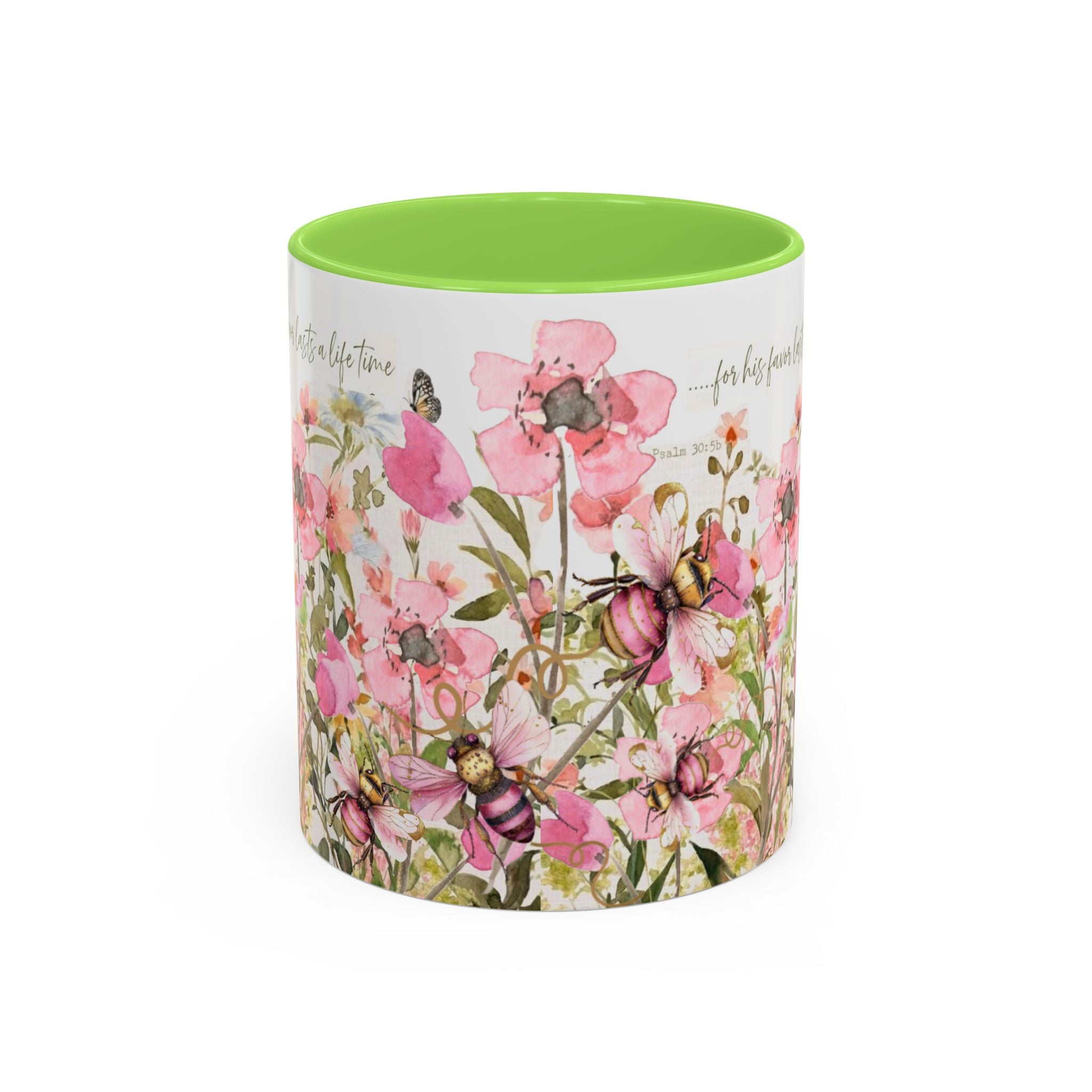 Pink Watercolor Wildflowers Mug | Butterfly Accent Scripture Coffee Cup Gift for Her