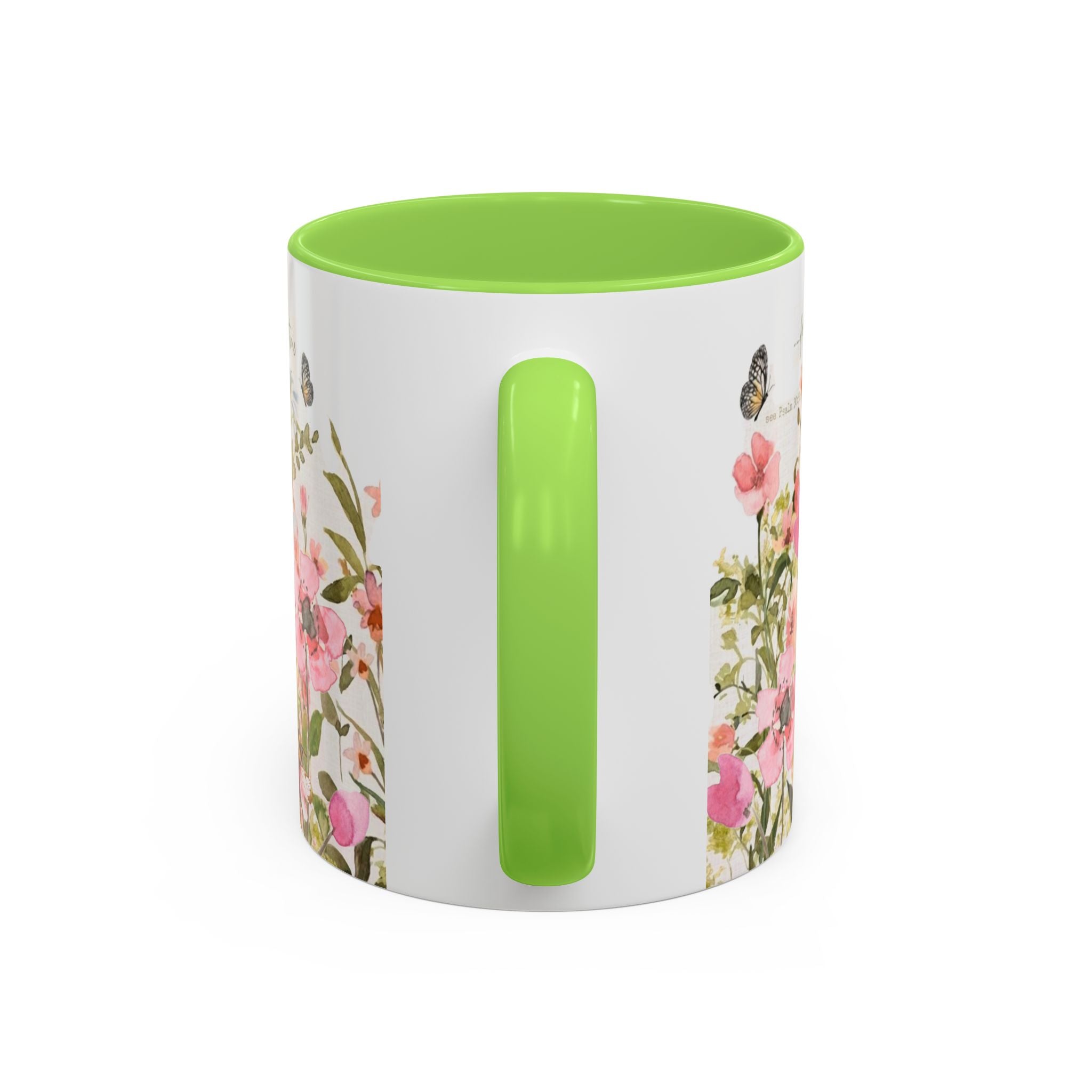 Pink Watercolor Wildflowers Mug | Butterfly Accent Scripture Coffee Cup Gift for Her