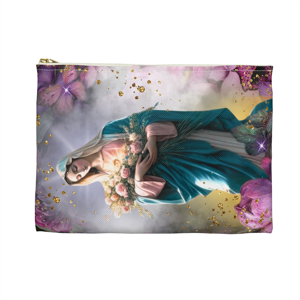 Virgin Mary Floral Accessory Pouch | Religious Rosary Bag