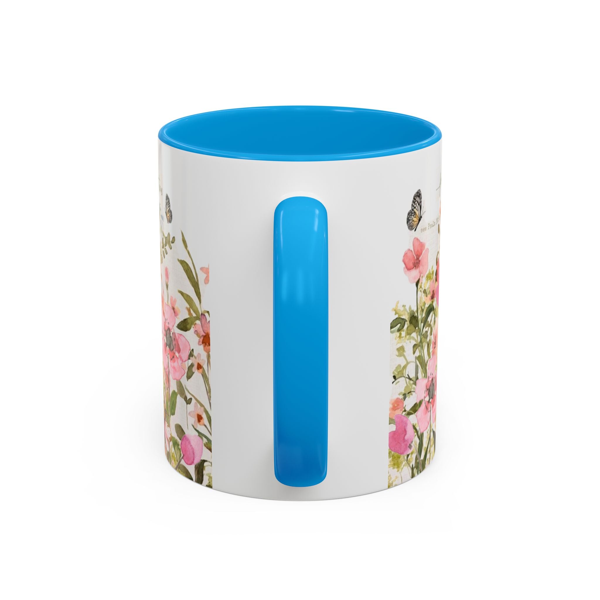 Pink Watercolor Wildflowers Mug | Butterfly Accent Scripture Coffee Cup Gift for Her