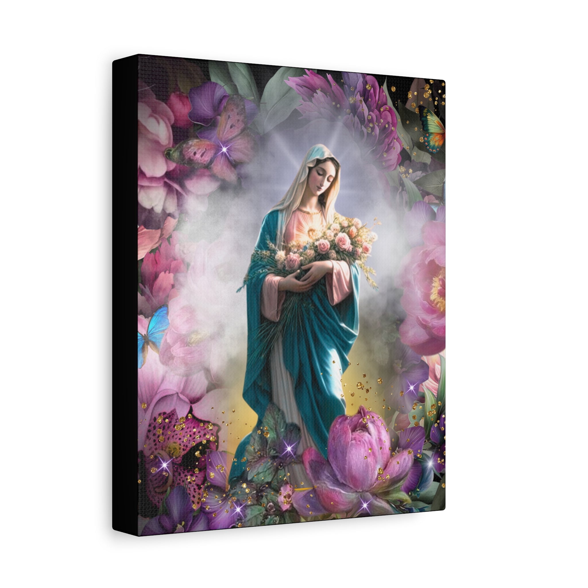Virgin Mary Floral Portrait Canvas