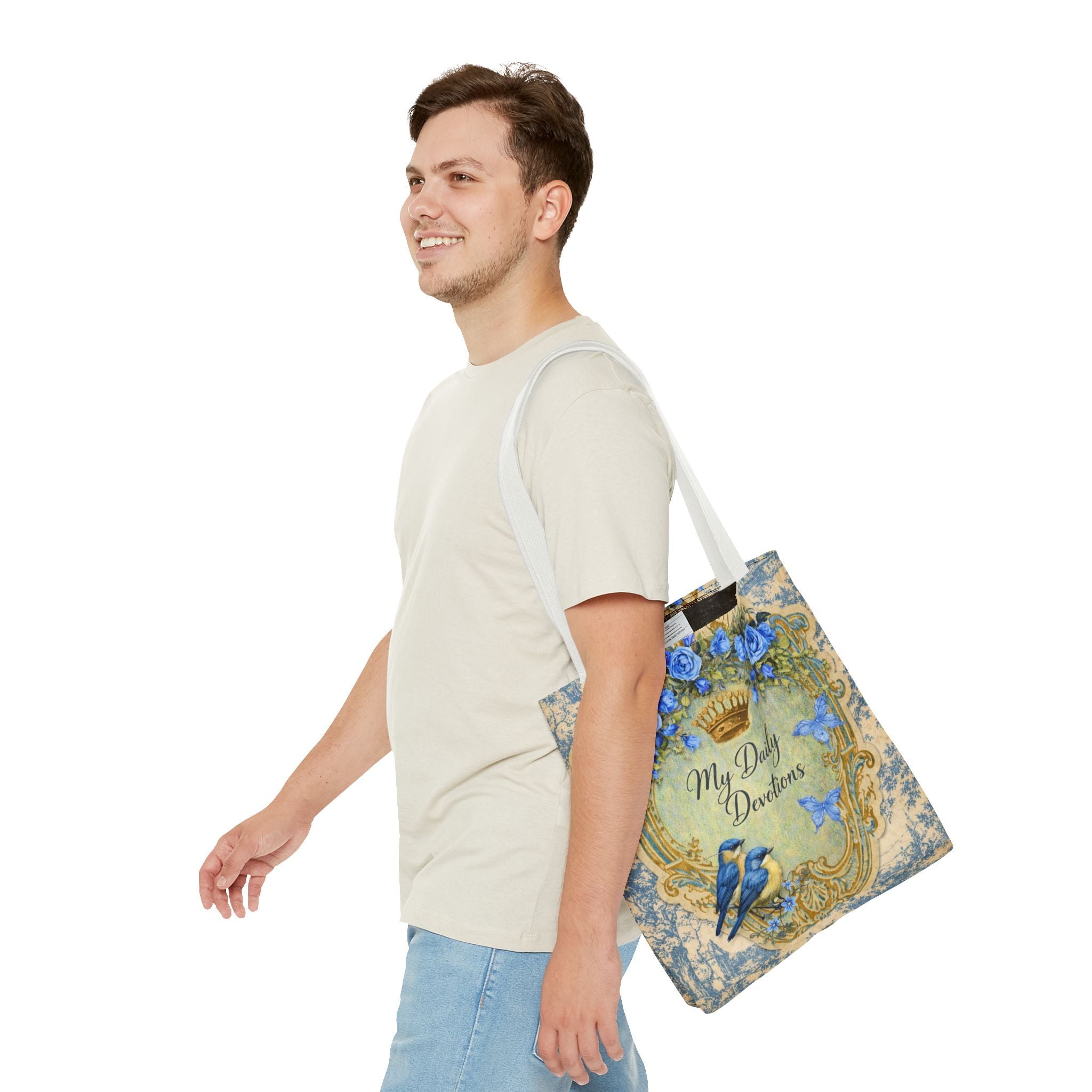 Daily Devotions Tote Bag | Bluebird Toile Bible Study Accessory | Christian Shoulder Bag