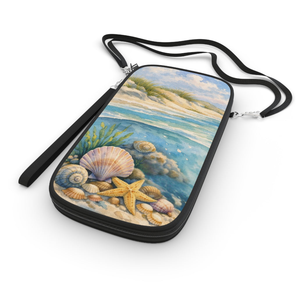 Seashell Beach Wallet Passport Wallet | Coastal Shells Starfish Ocean Wristlet Crossbody