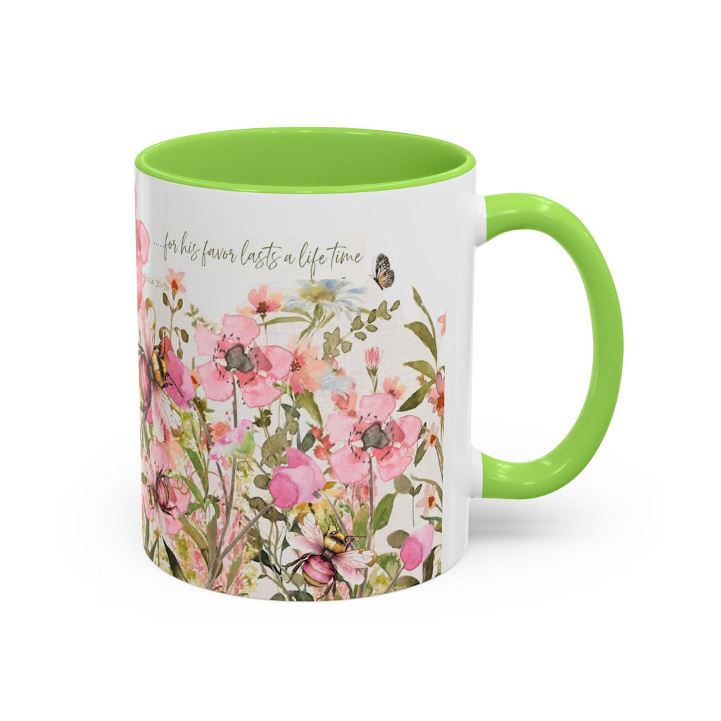 Pink Watercolor Wildflowers Mug | Butterfly Accent Scripture Coffee Cup Gift for Her