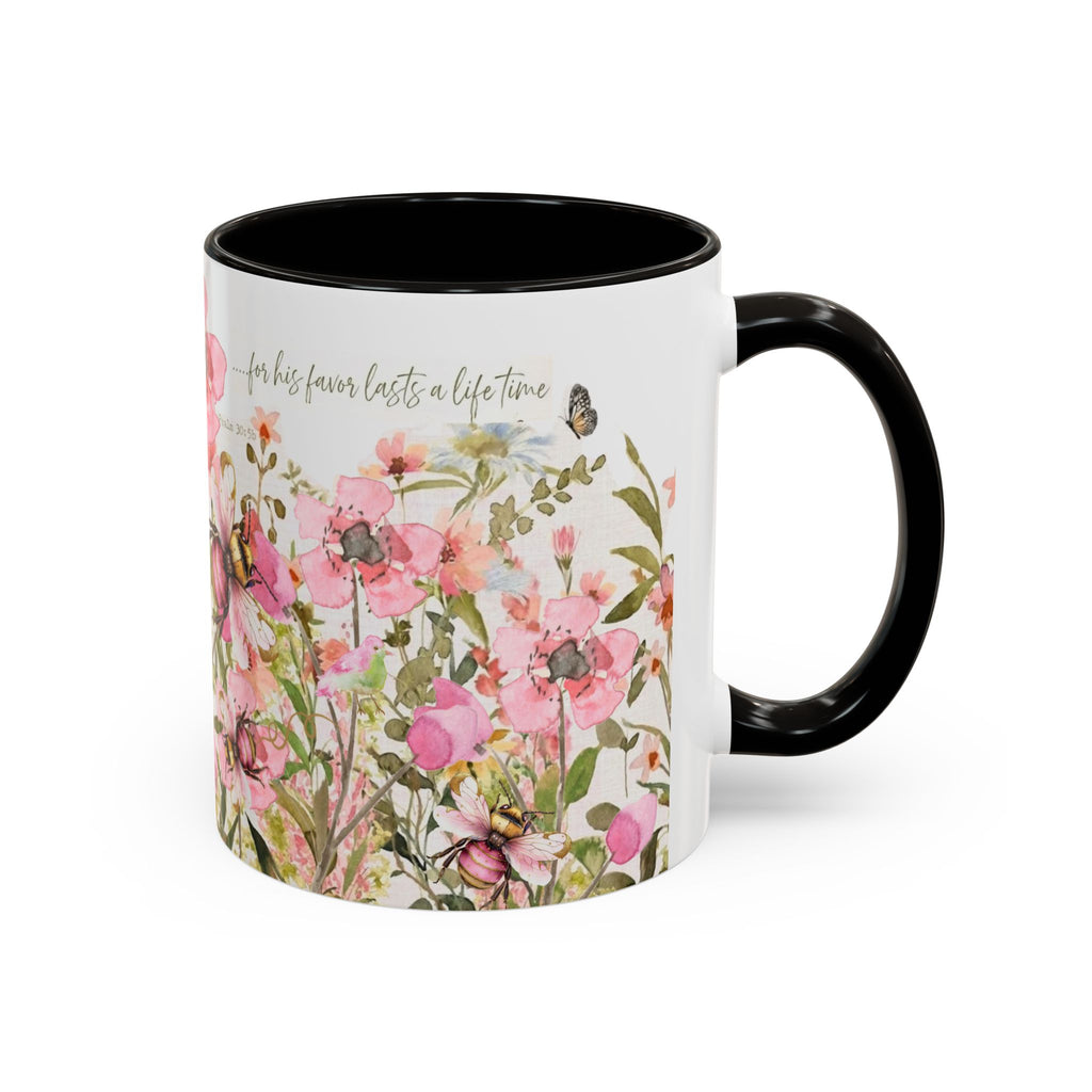 Pink Watercolor Wildflowers Mug | Butterfly Accent Scripture Coffee Cup Gift for Her