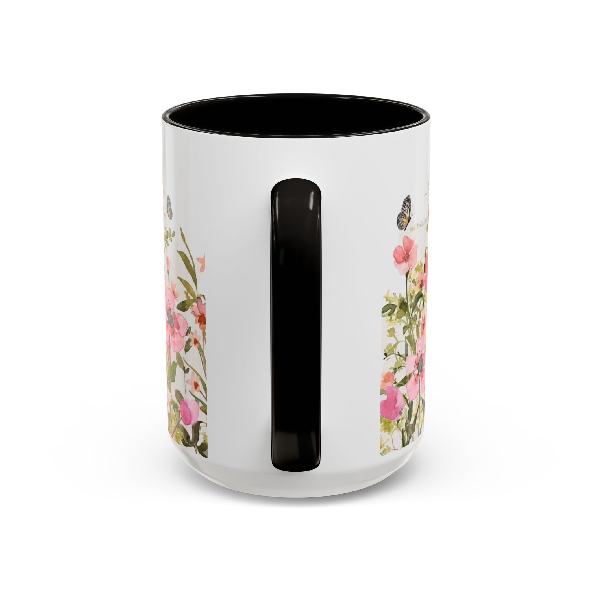 Pink Watercolor Wildflowers Mug | Butterfly Accent Scripture Coffee Cup Gift for Her