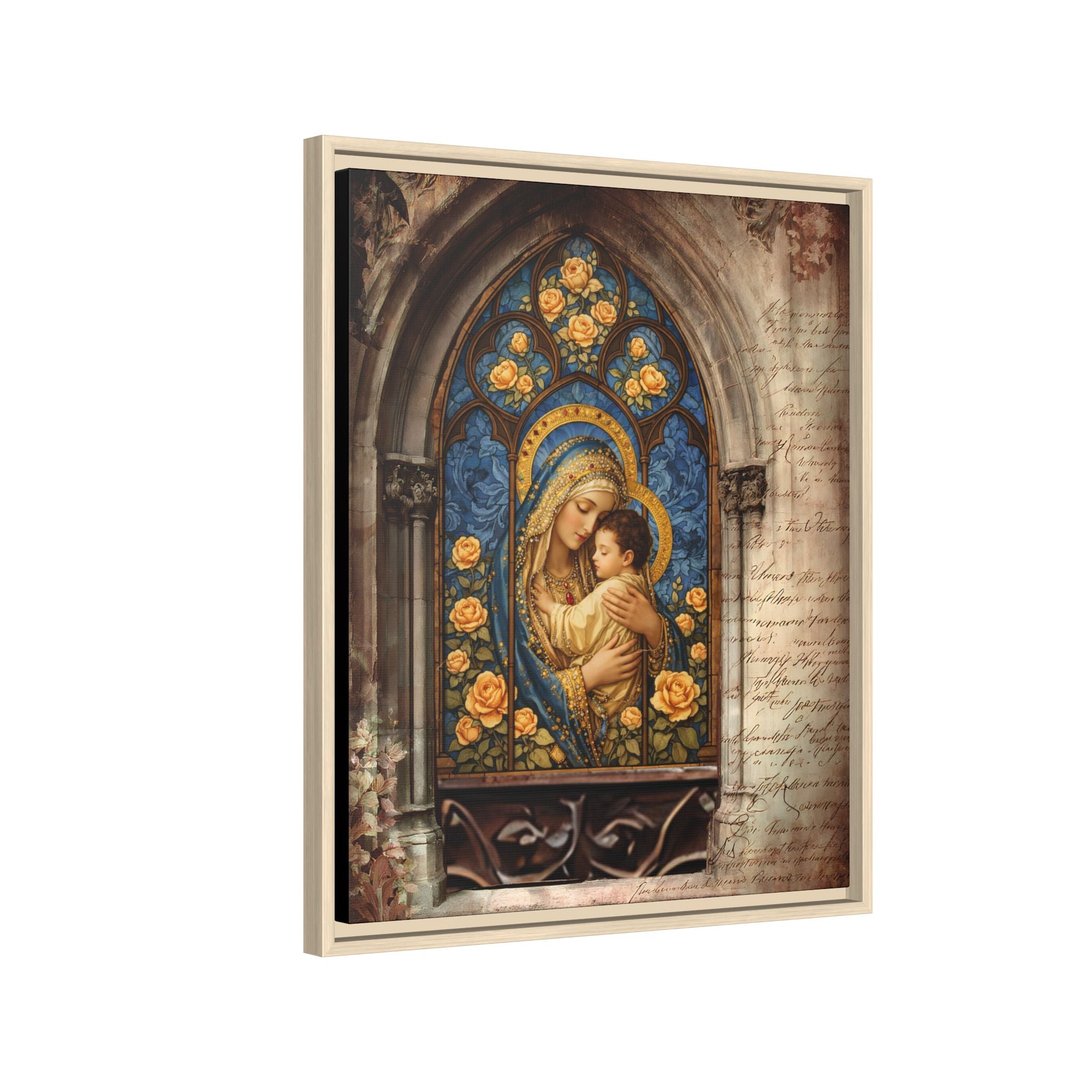 Madonna and Child Stained Glass Print Matte Canvas, Framed