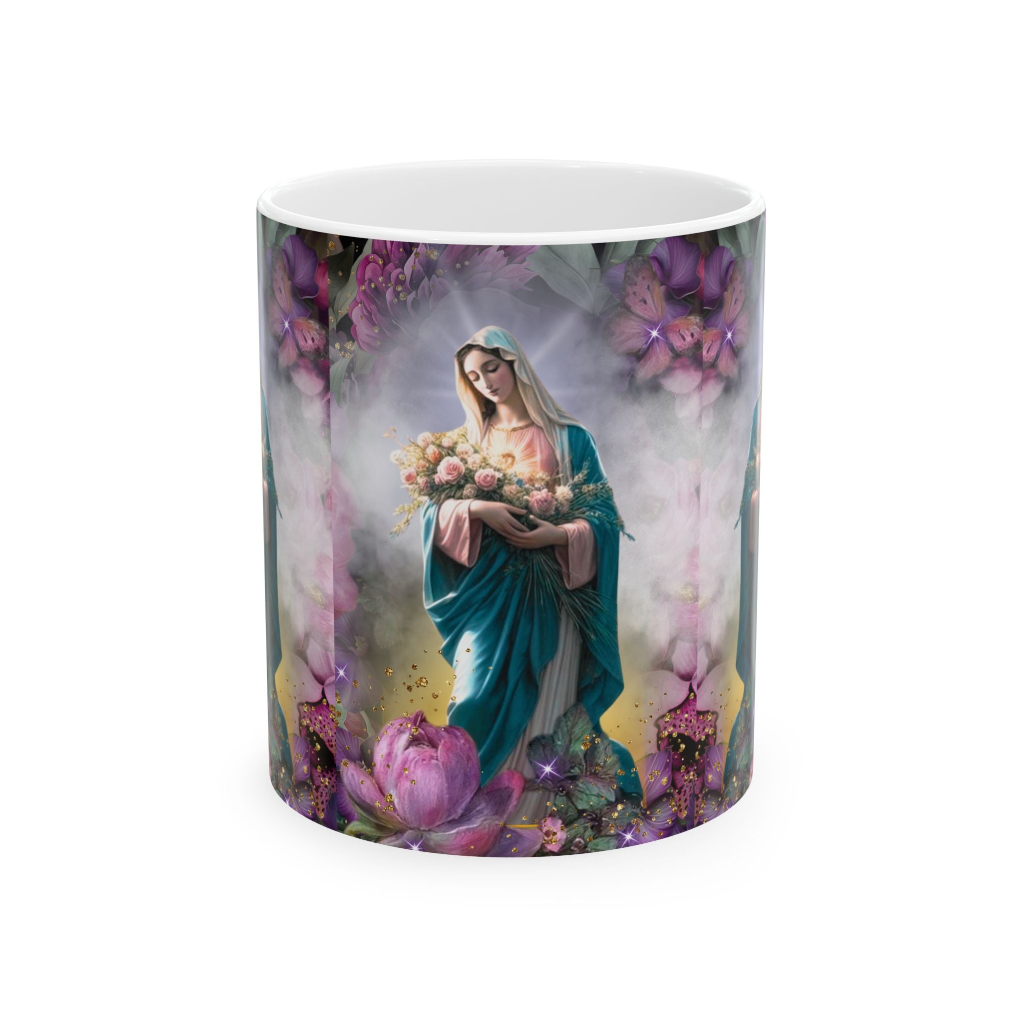 Virgin Mary Bouquet Mug | Religious Floral Coffee Cup