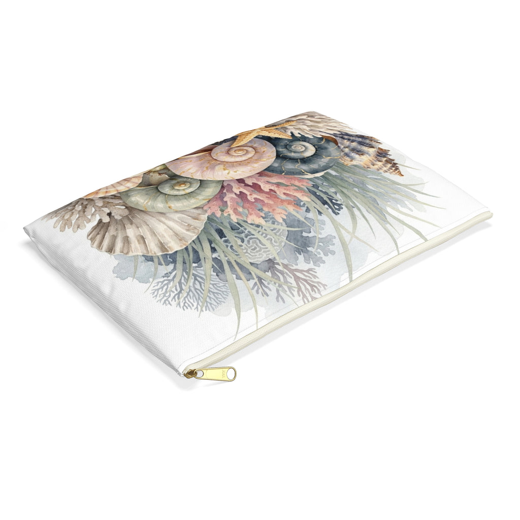 Sea Shell Collage Accessory Pouch | Beach Shell Print Coin Purse | Coastal Beach Toiletry Bag