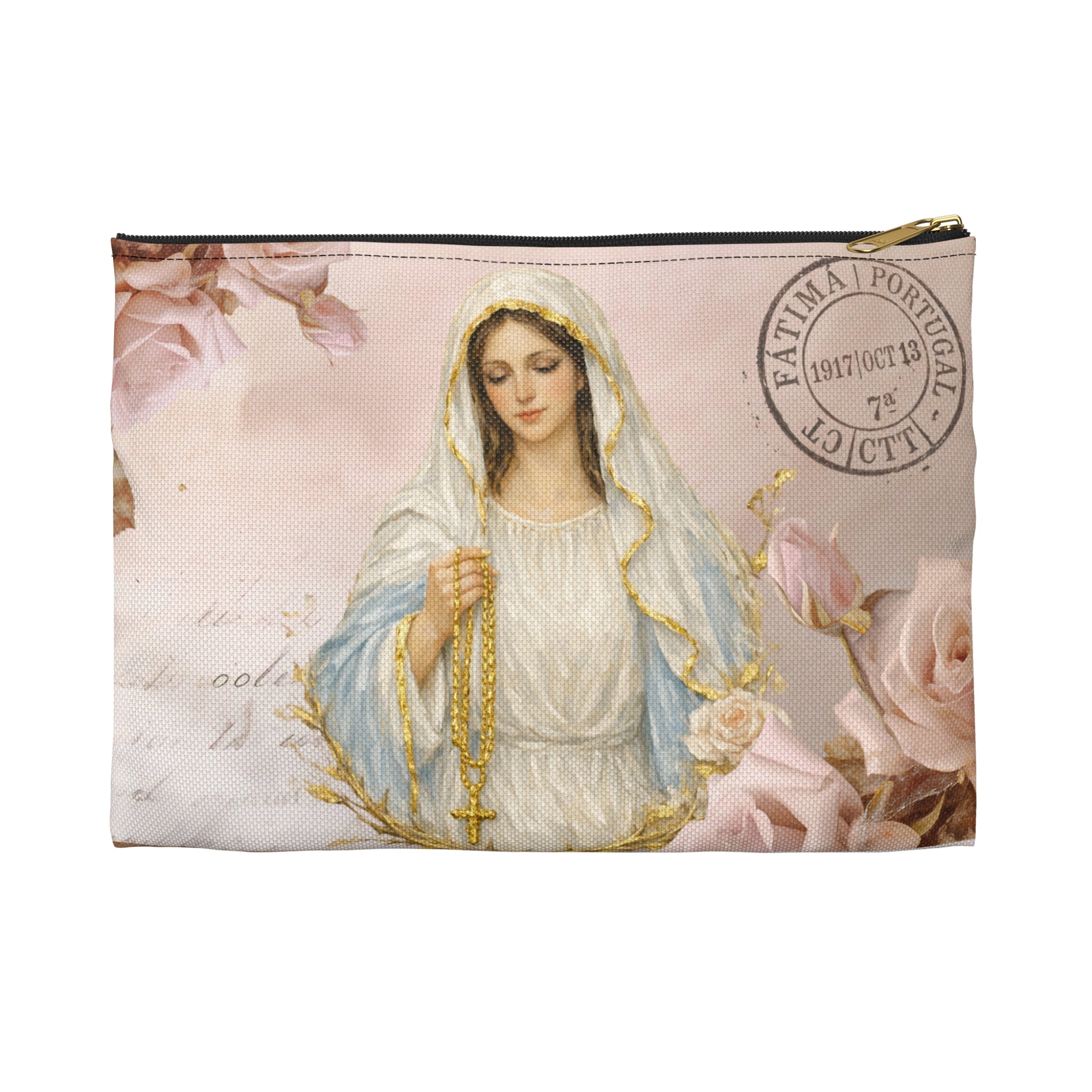 Our Lady of Fatima Accessory Pouch | Rosary Vintage Floral Print