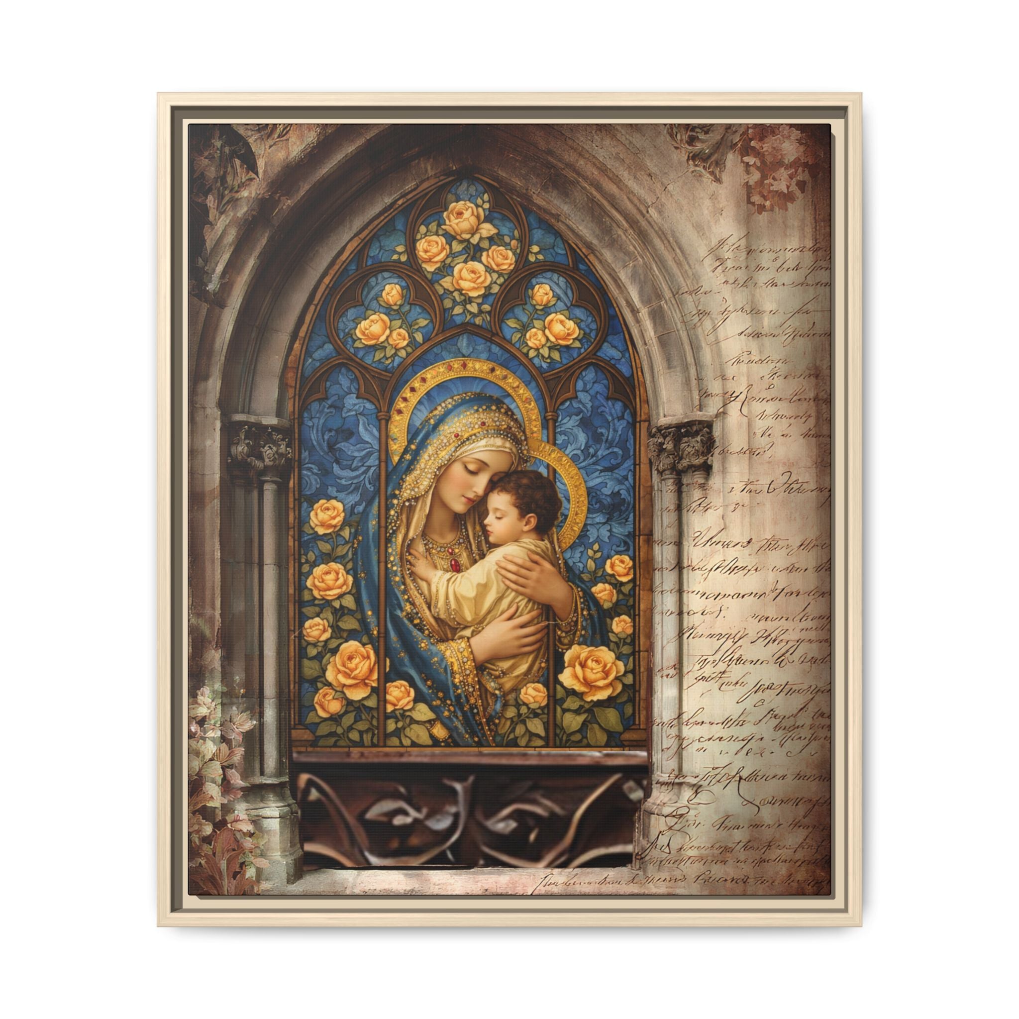 Madonna and Child Stained Glass Print Matte Canvas, Framed