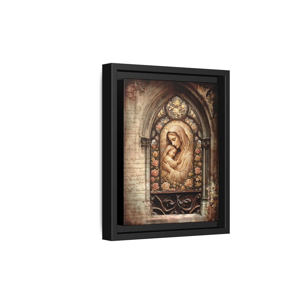 Gothic Window Madonna and Child Stained Glass Print Matte Canvas, Framed