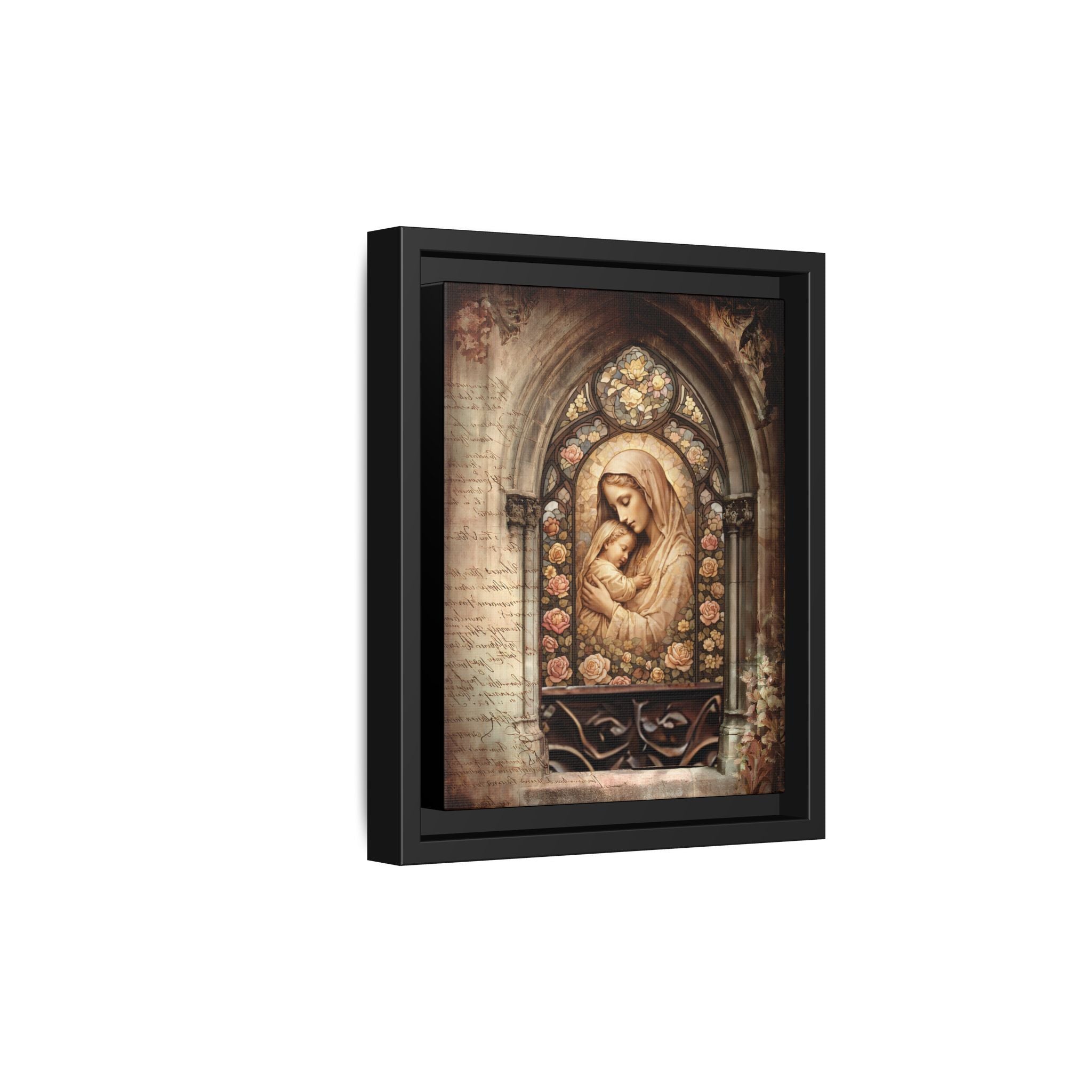 Gothic Window Madonna and Child Stained Glass Print Matte Canvas, Framed