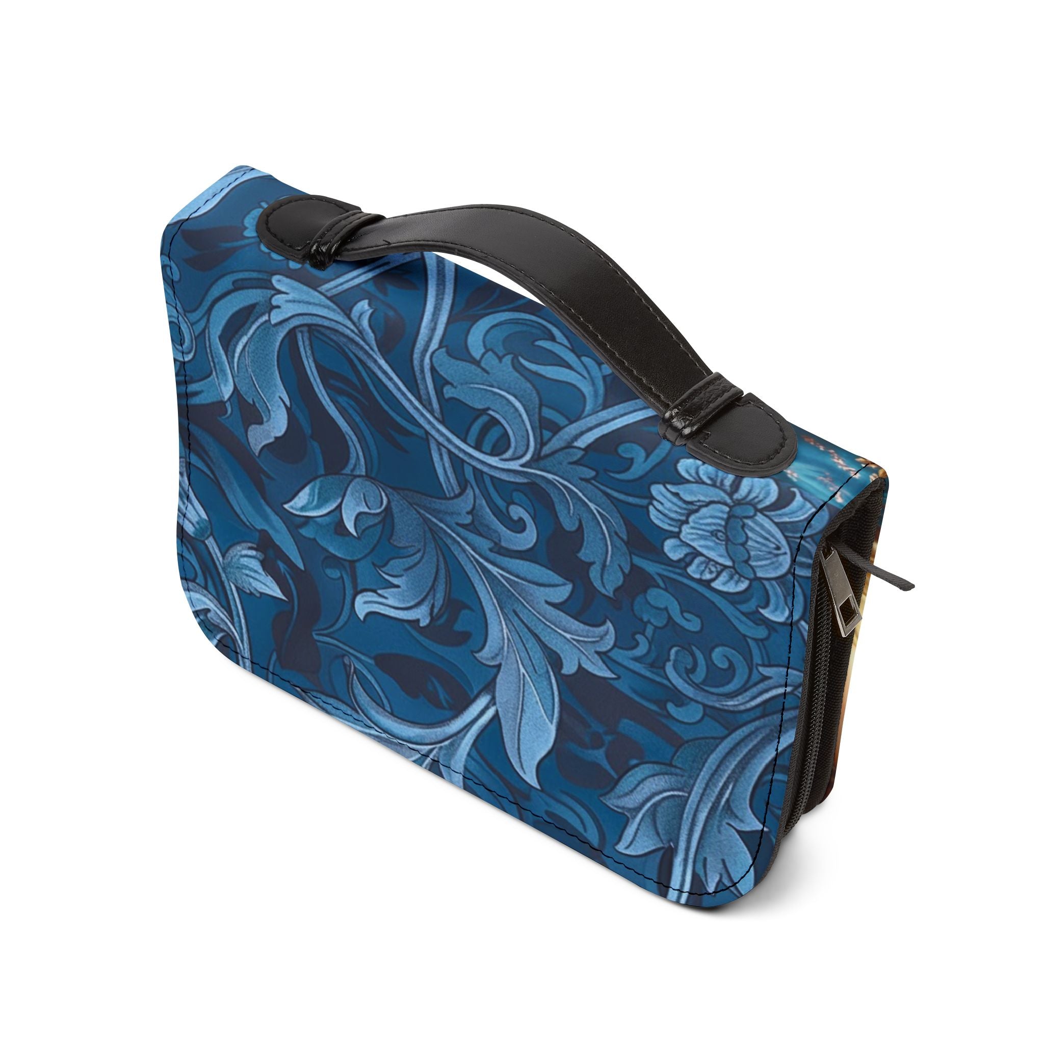 Floral Crucifix Bible Cover Vegan Leather Bible Cover with Handle & Zipper | Christian Bible Study