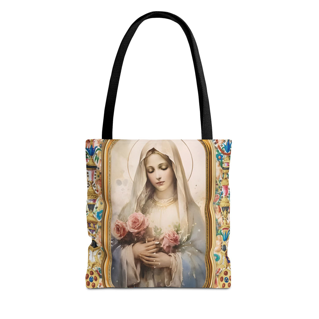 Virgin Mary portrait Tote Bag | Religious Madonna illustration, roses