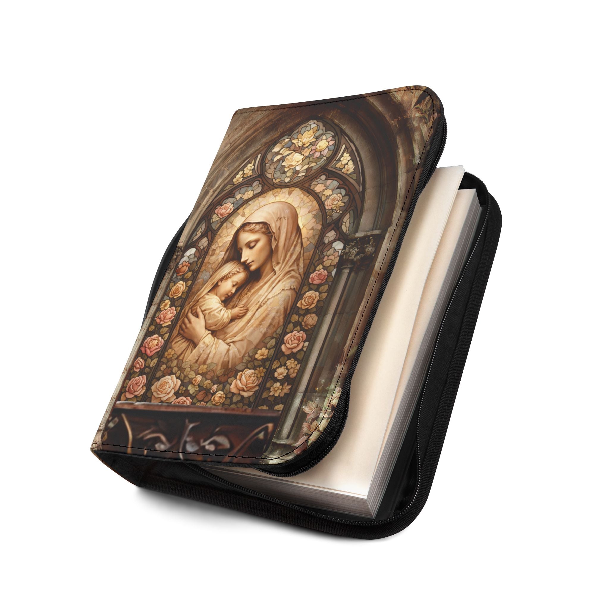 Madonna and Child Stained Glass Bible Cover | Zippered Bible Case