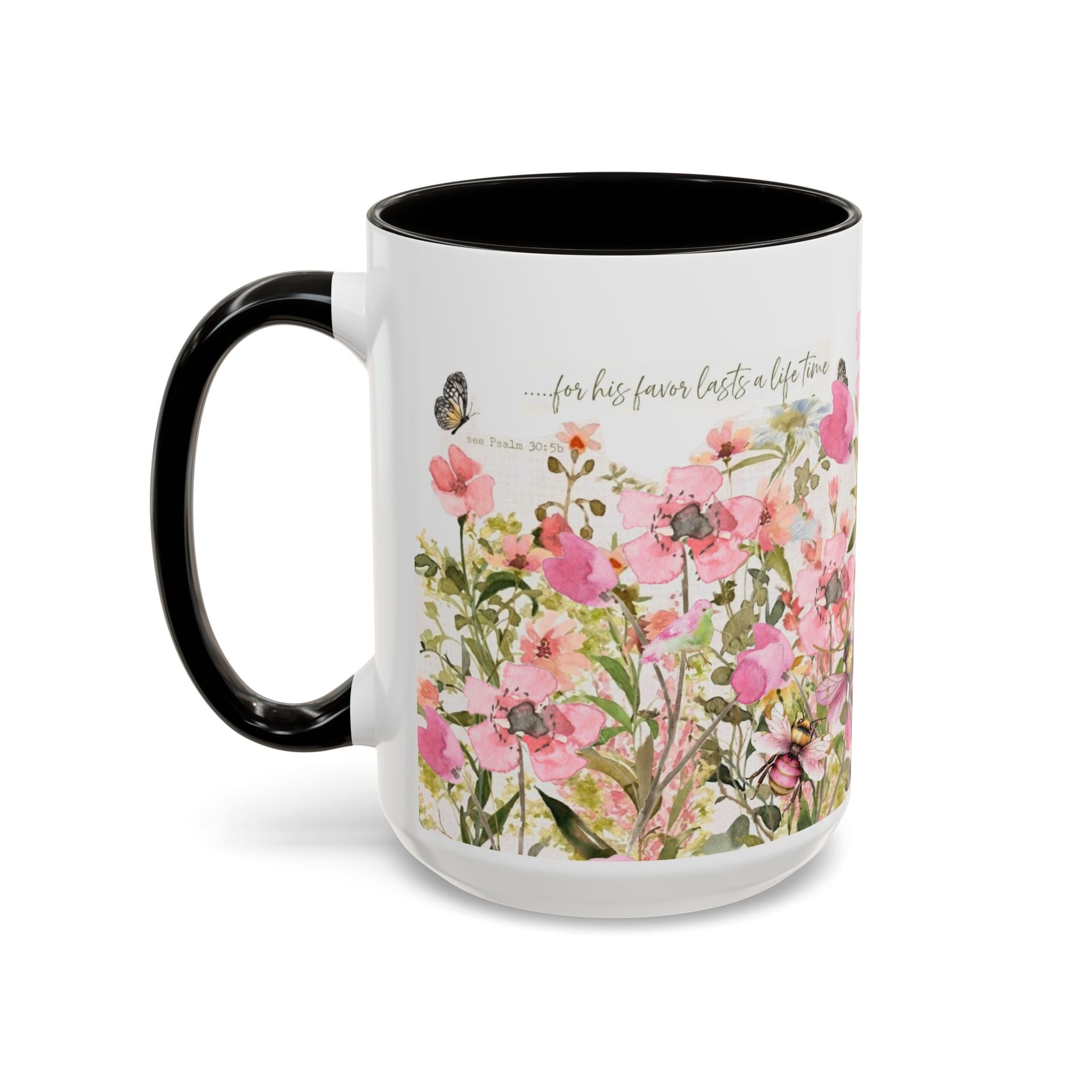 Pink Watercolor Wildflowers Mug | Butterfly Accent Scripture Coffee Cup Gift for Her