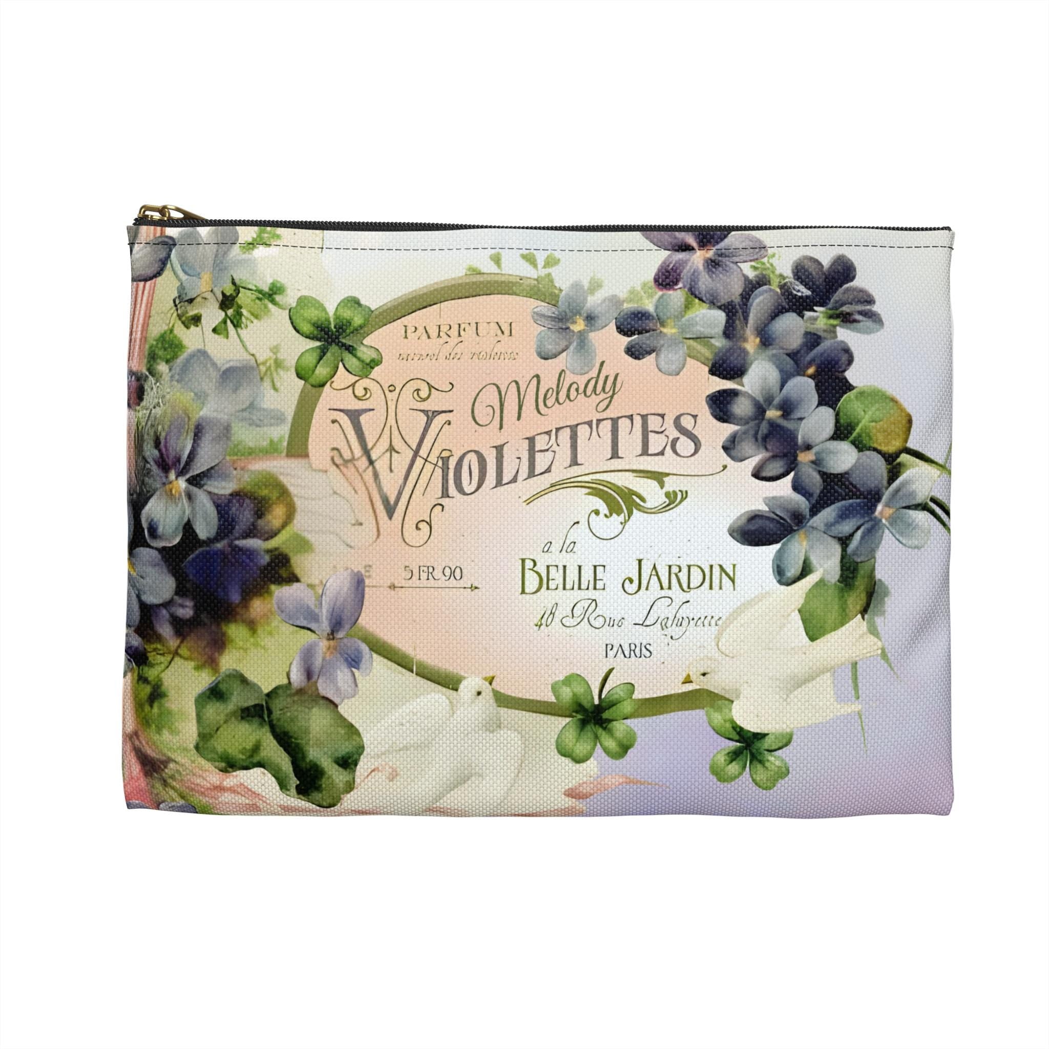French Vintage Soap Label Violettes Accessory Pouch | Floral Makeup Bag