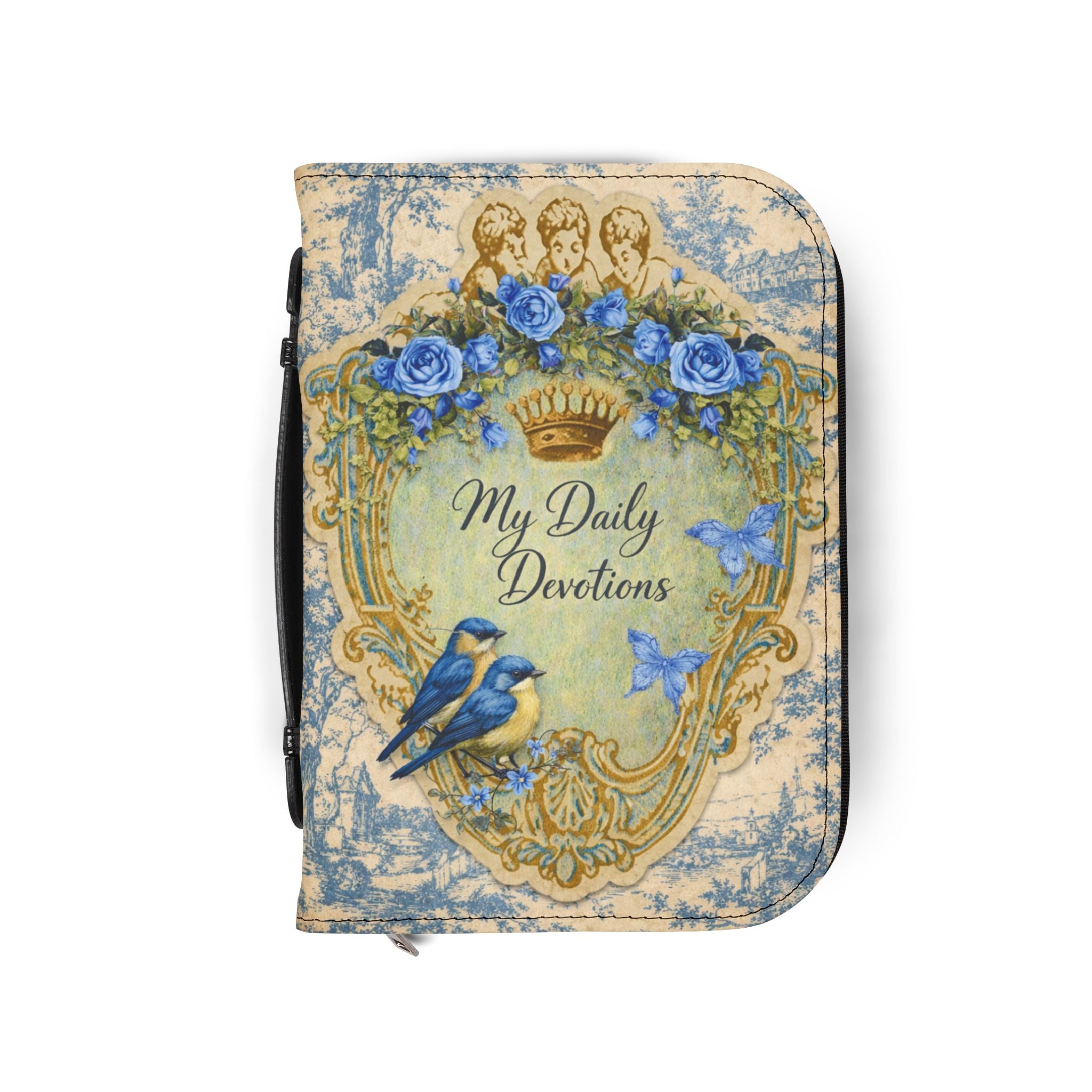 Daily Devotions Toile Bible Cover | Zippered Missal Cover with Handle