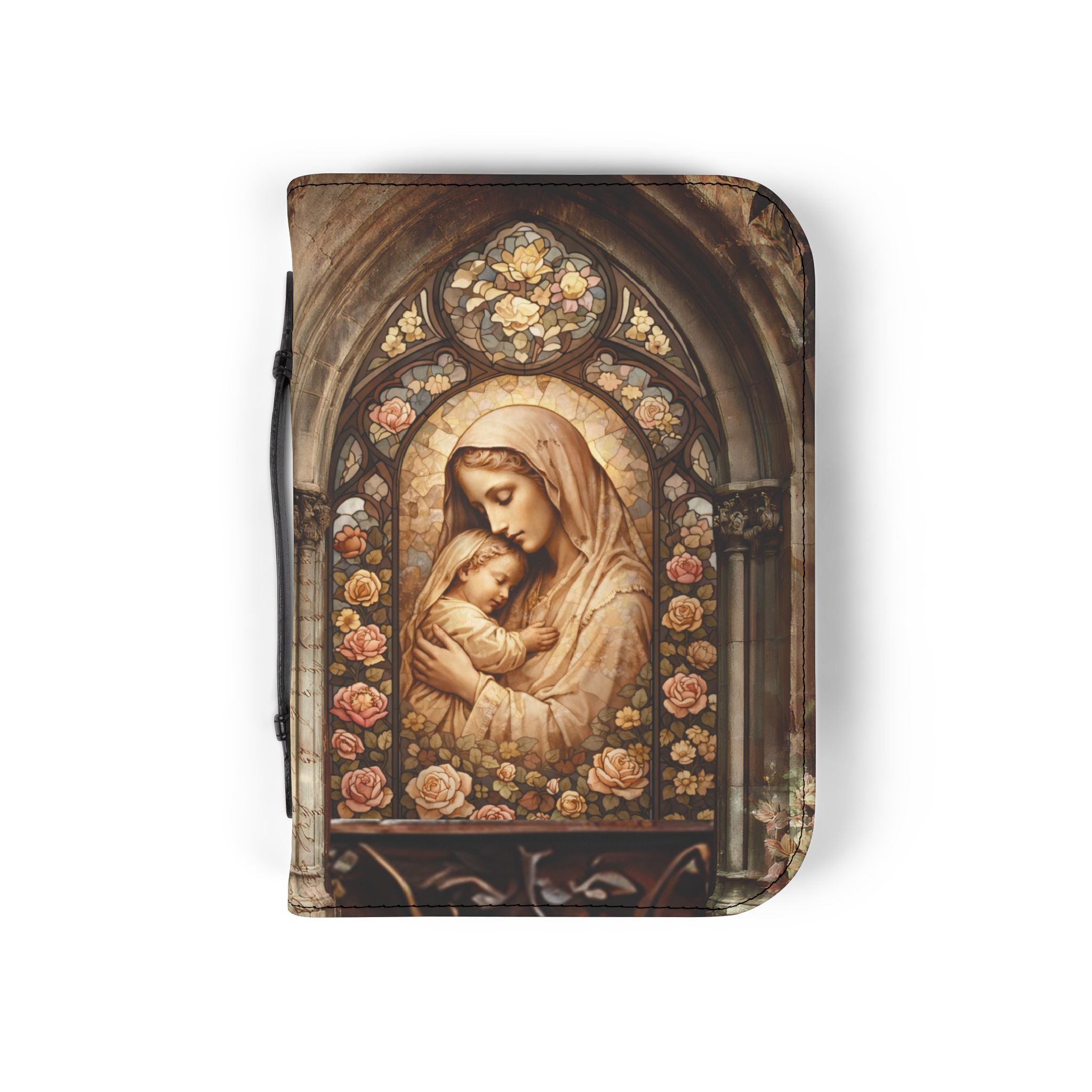 Madonna and Child Stained Glass Bible Cover | Zippered Bible Case