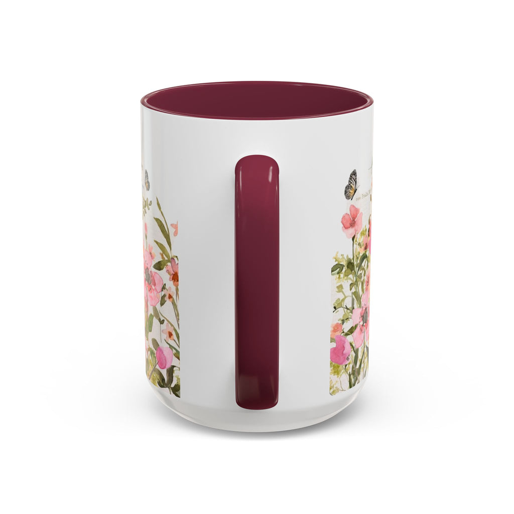 Pink Watercolor Wildflowers Mug | Butterfly Accent Scripture Coffee Cup Gift for Her