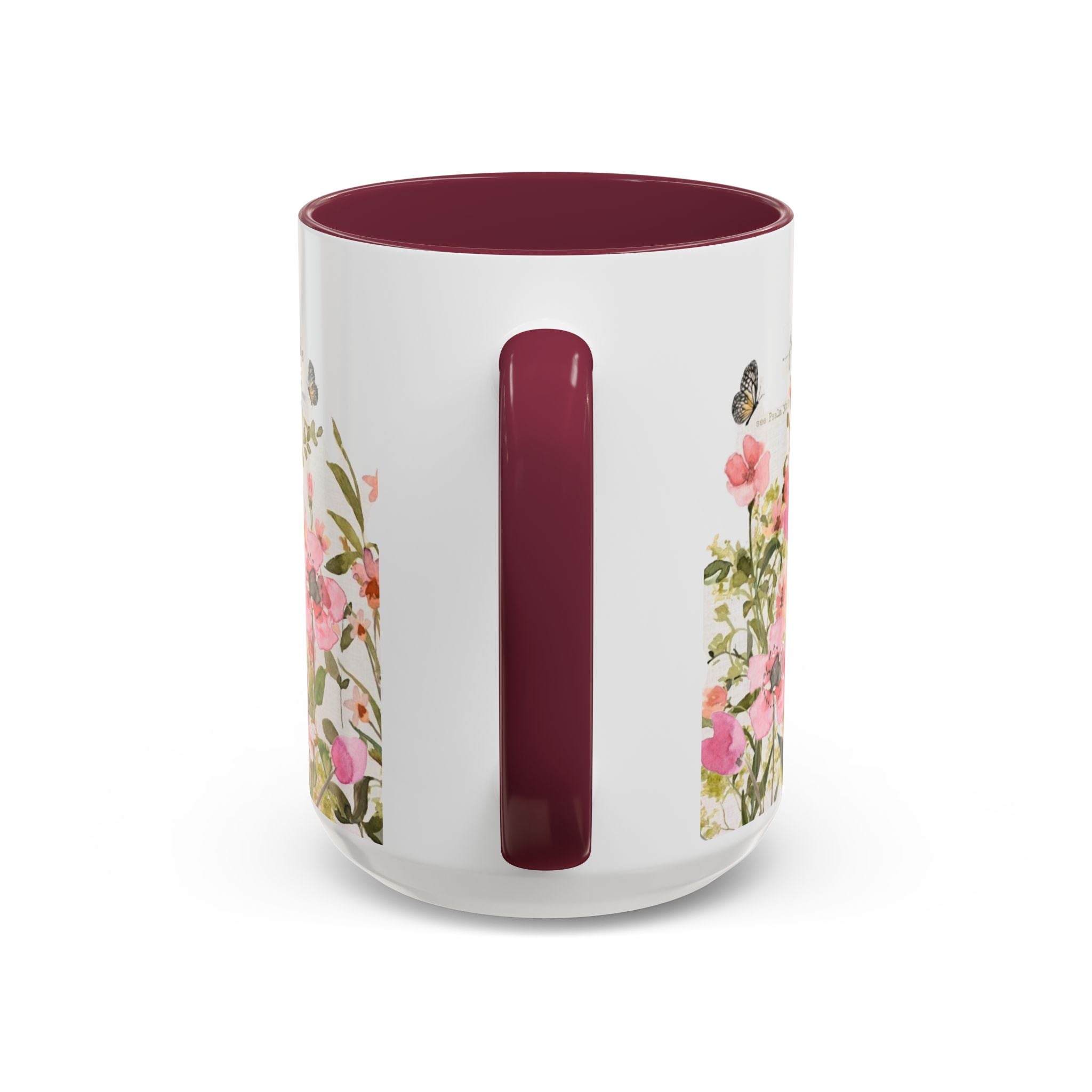 Pink Watercolor Wildflowers Mug | Butterfly Accent Scripture Coffee Cup Gift for Her