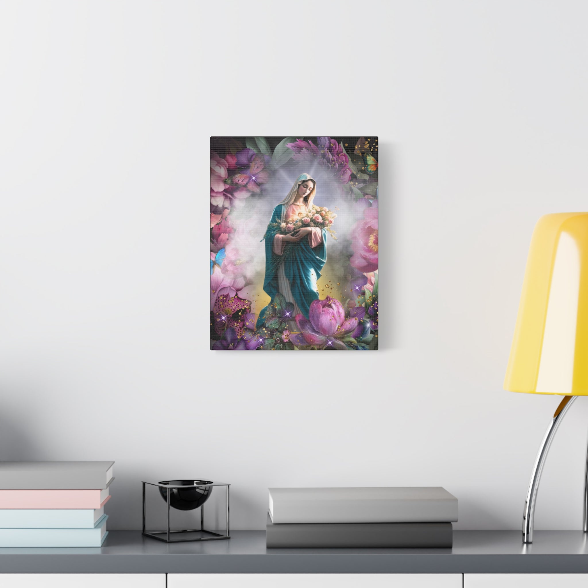 Virgin Mary Floral Portrait Canvas