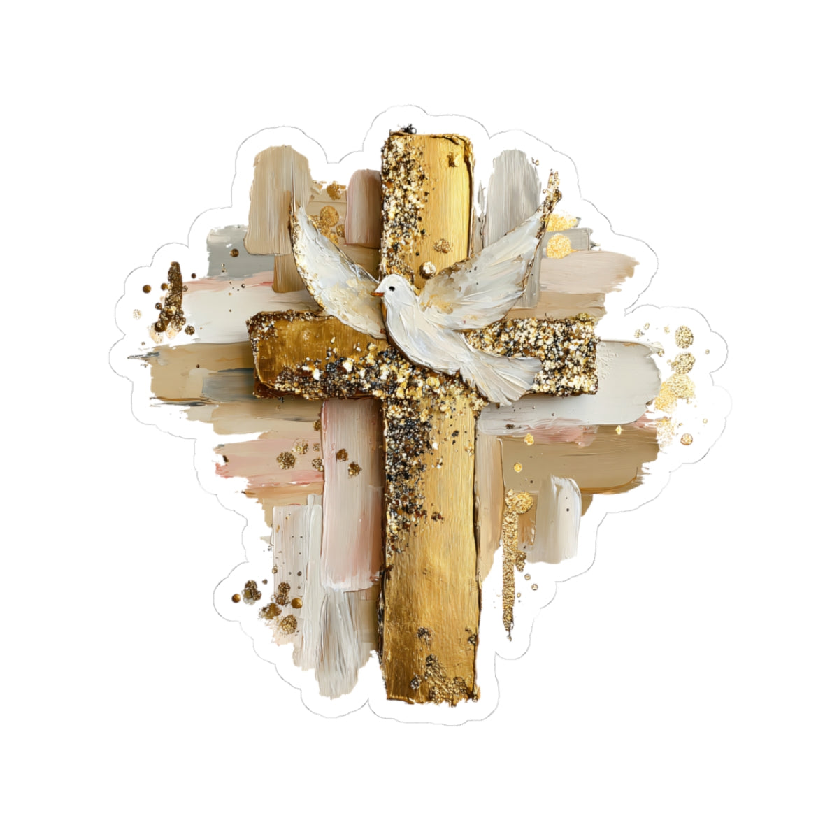 Gold Impasto Cross Sticker Kiss-Cut Sticker