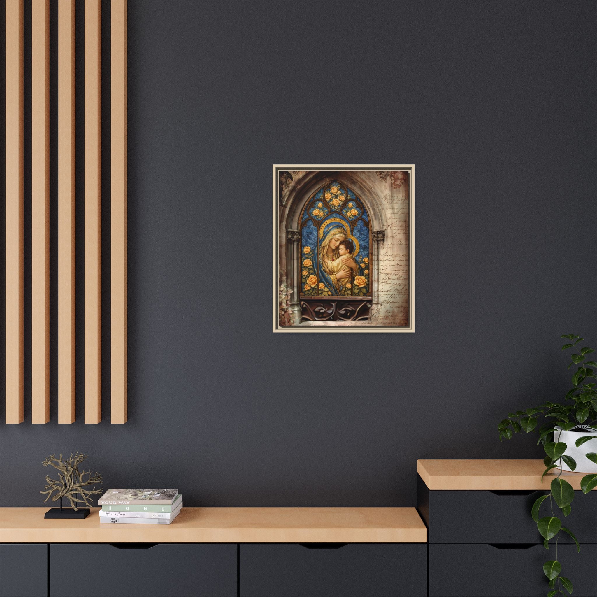 Madonna and Child Stained Glass Print Matte Canvas, Framed