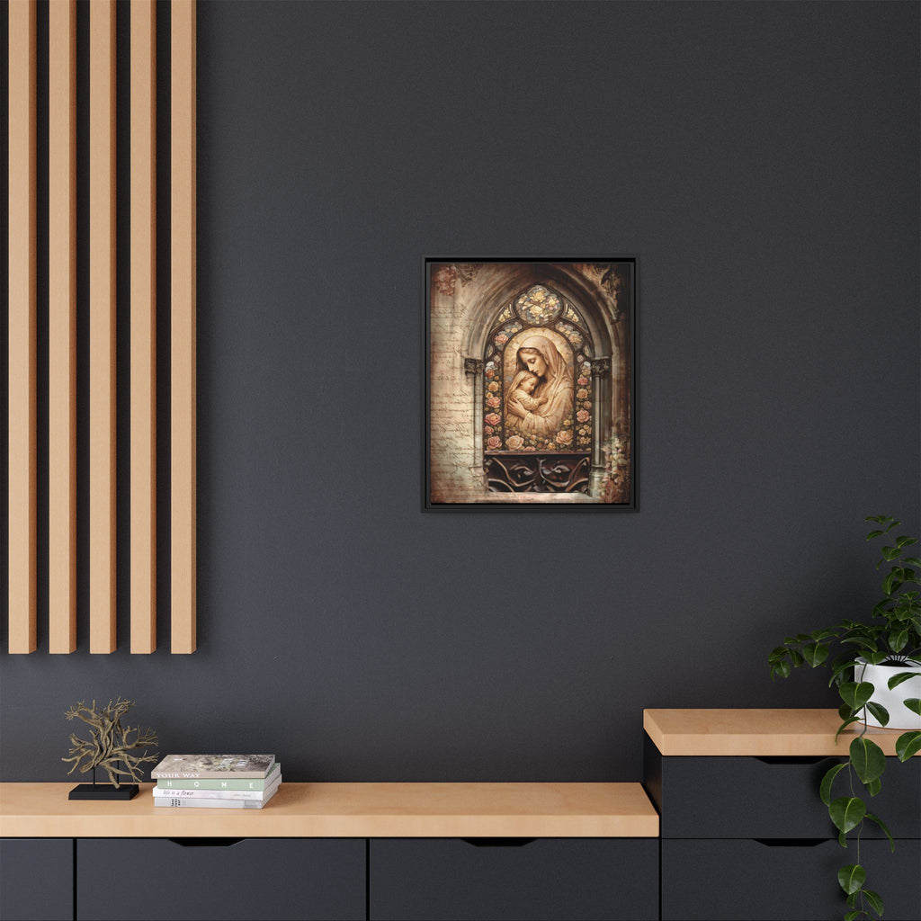 Gothic Window Madonna and Child Stained Glass Print Matte Canvas, Framed