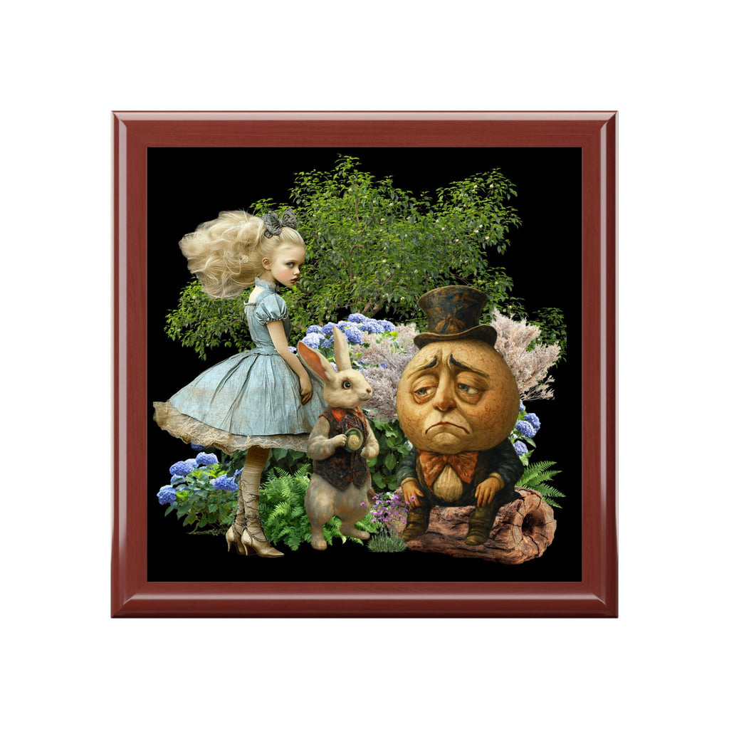 Alice and Humpty Tile Top Jewelry Box Whimsical Storybook Illustration
