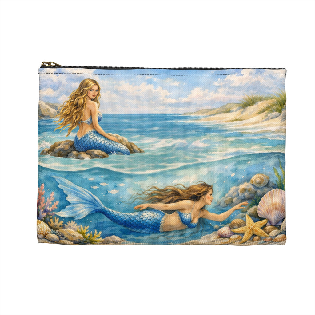 Mermaids Beach Accessory Pouch | Ocean Seashell Starfish Cosmetic Bag | Toiletry Bag for Beach Goer
