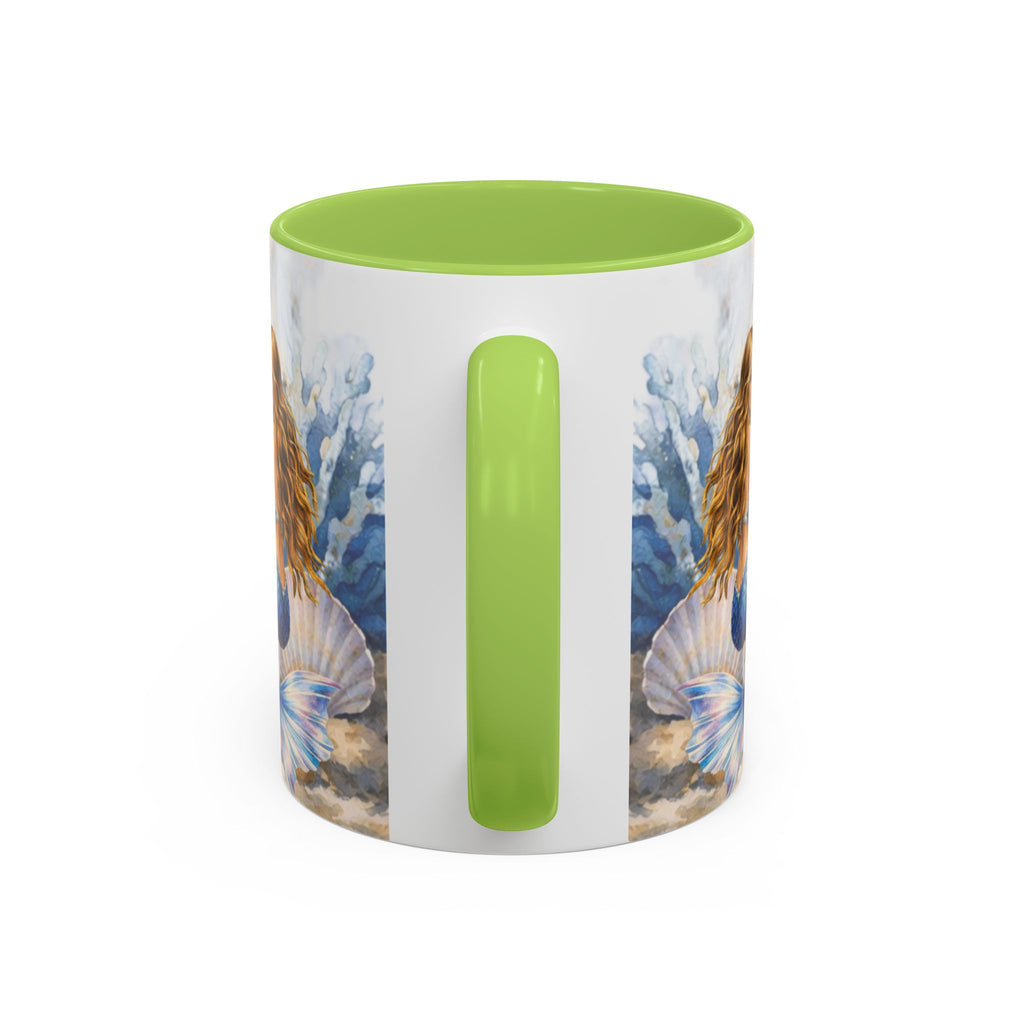 Mermaid Illustration Accent Coffee Mug | Seashells Starfish Ocean Scene