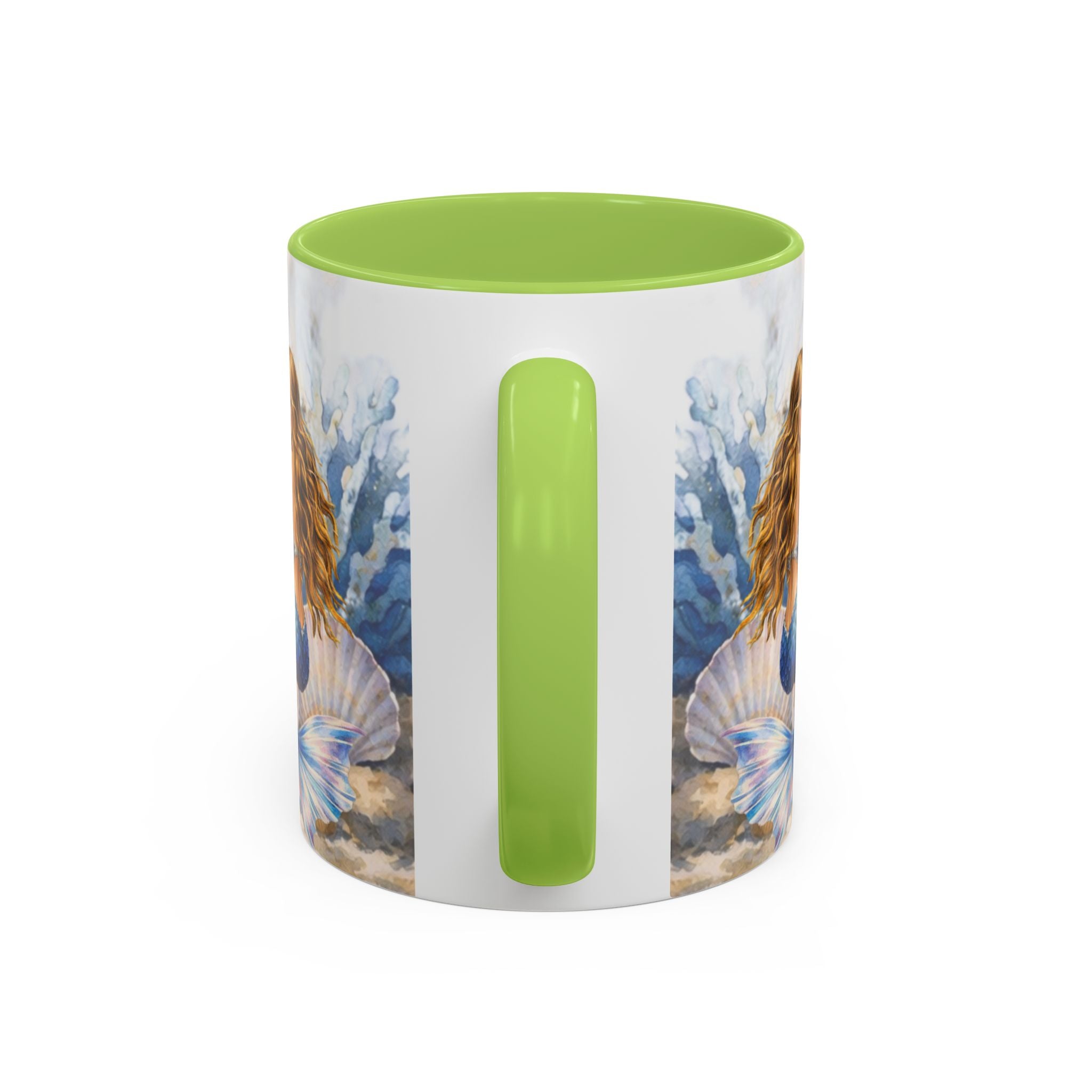 Mermaid Illustration Accent Coffee Mug | Seashells Starfish Ocean Scene