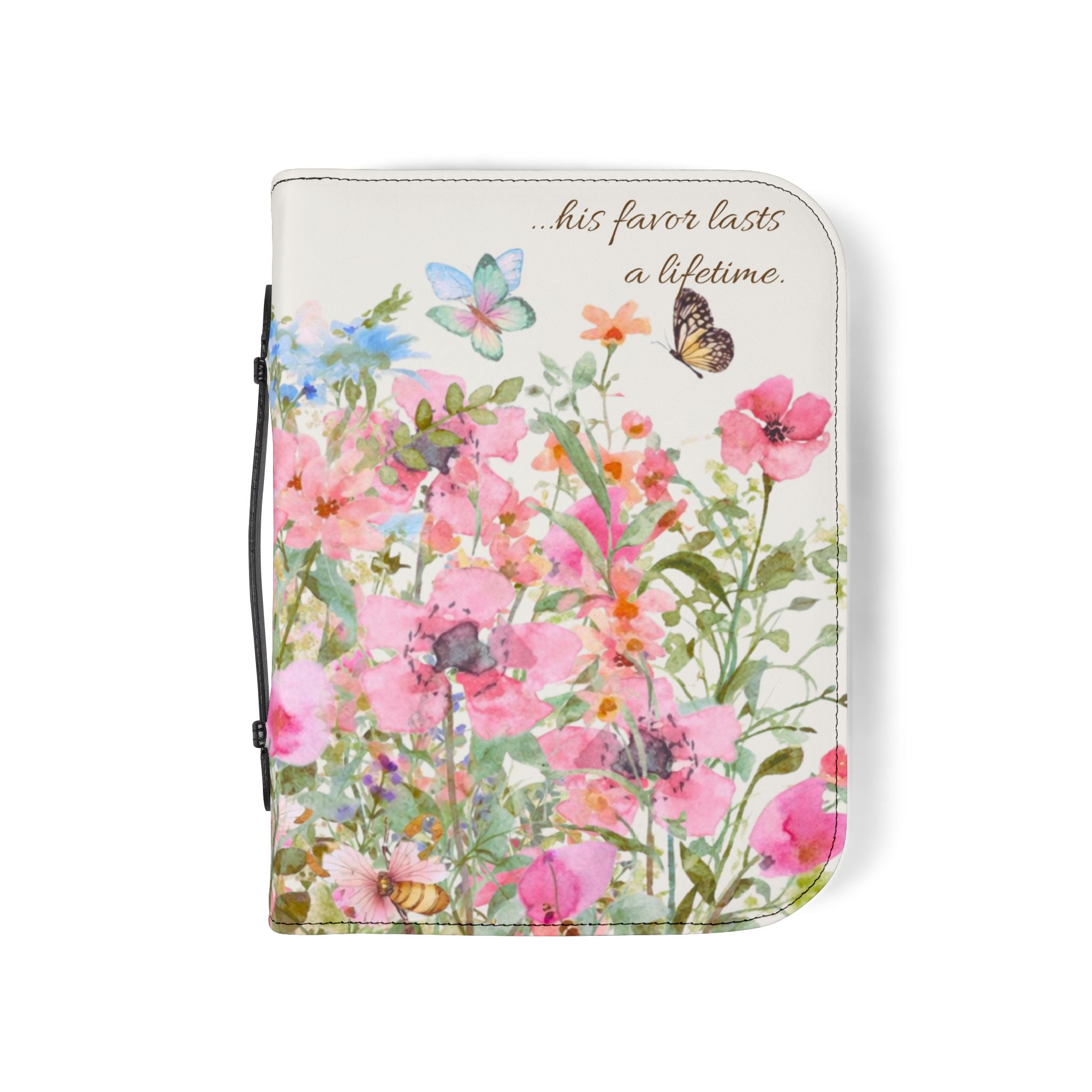 Floral Meadow Bible Cover | Pink Wildflowers, Butterflies, Missal Cover Bible Case