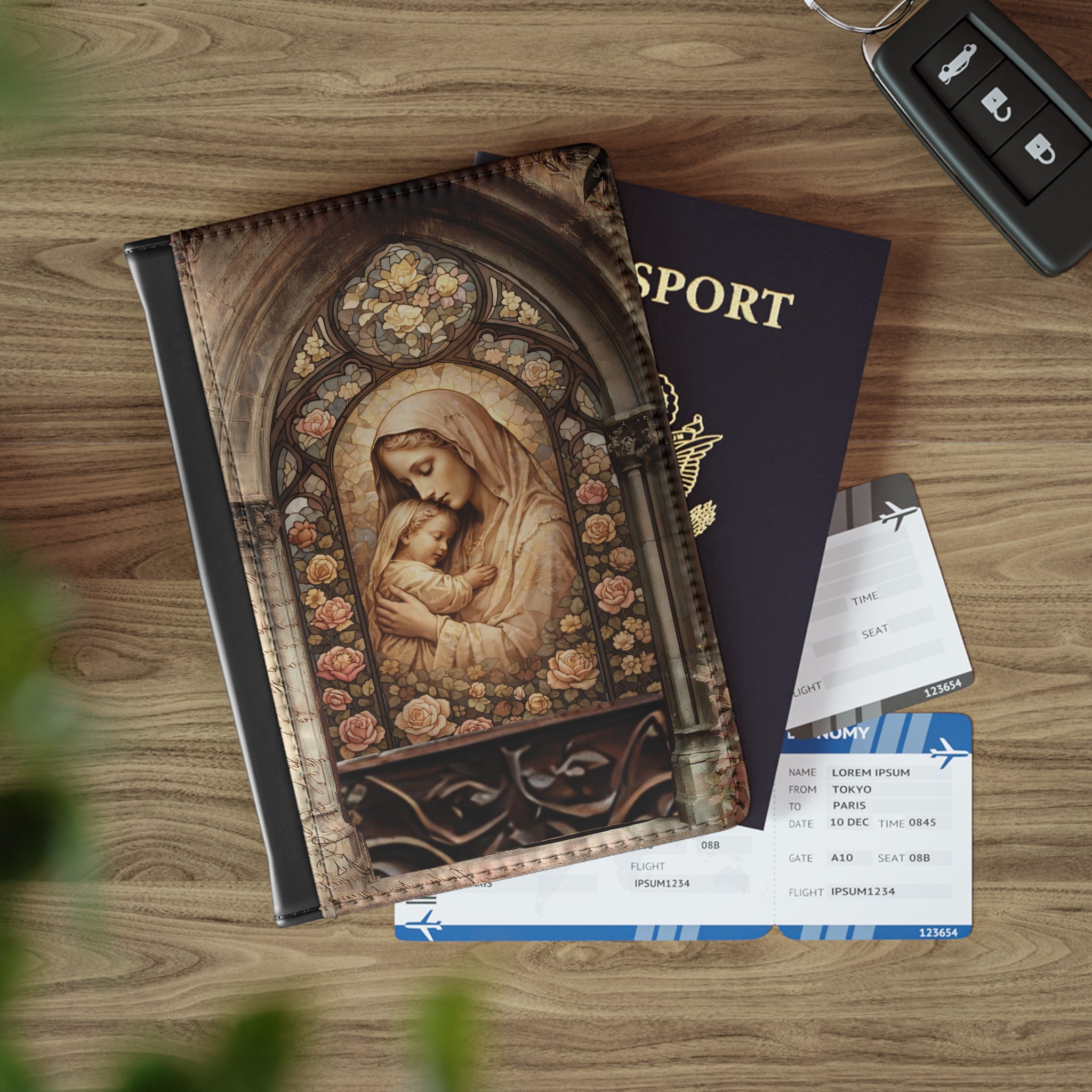 Marian Stained Glass Passport Cover | Virgin Mary Catholic Religious