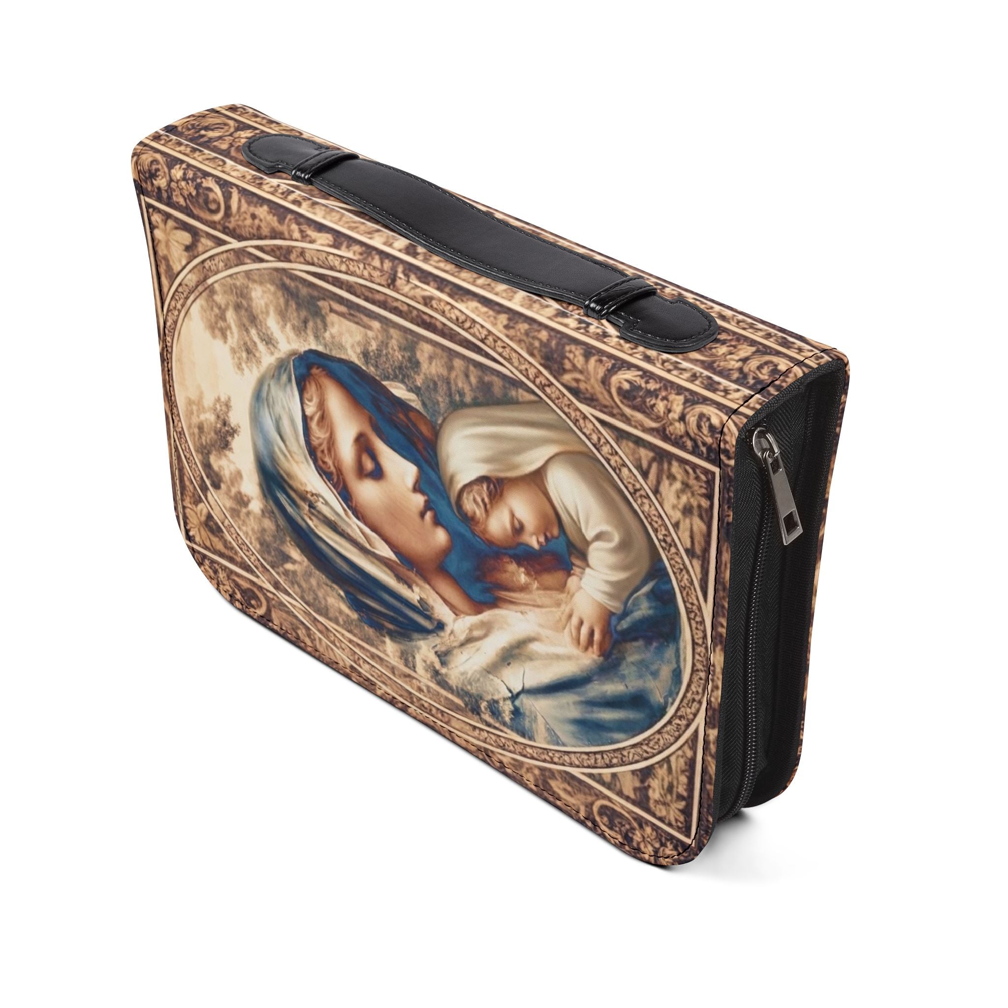 Sepia tone Madonna and Child Bible Cover | Religious Scripture Bible Zippered Case Catholic Gift