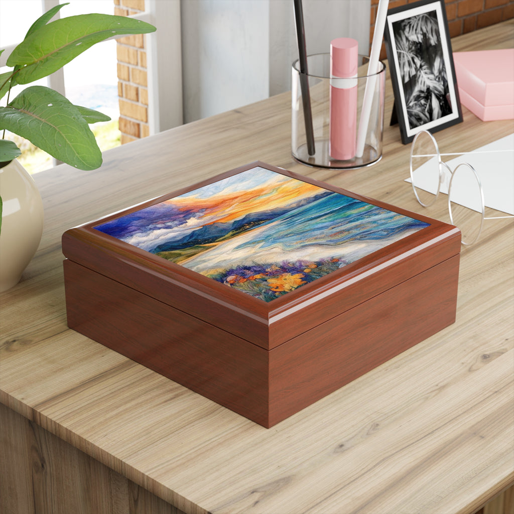 Coastal Jewelry Box | Ocean Waves Night Sky Trinket Box