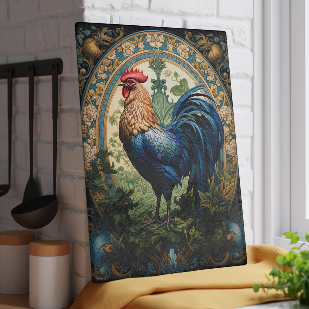 French Rooster Glass Cutting Board: Farmhouse Kitchen Decor