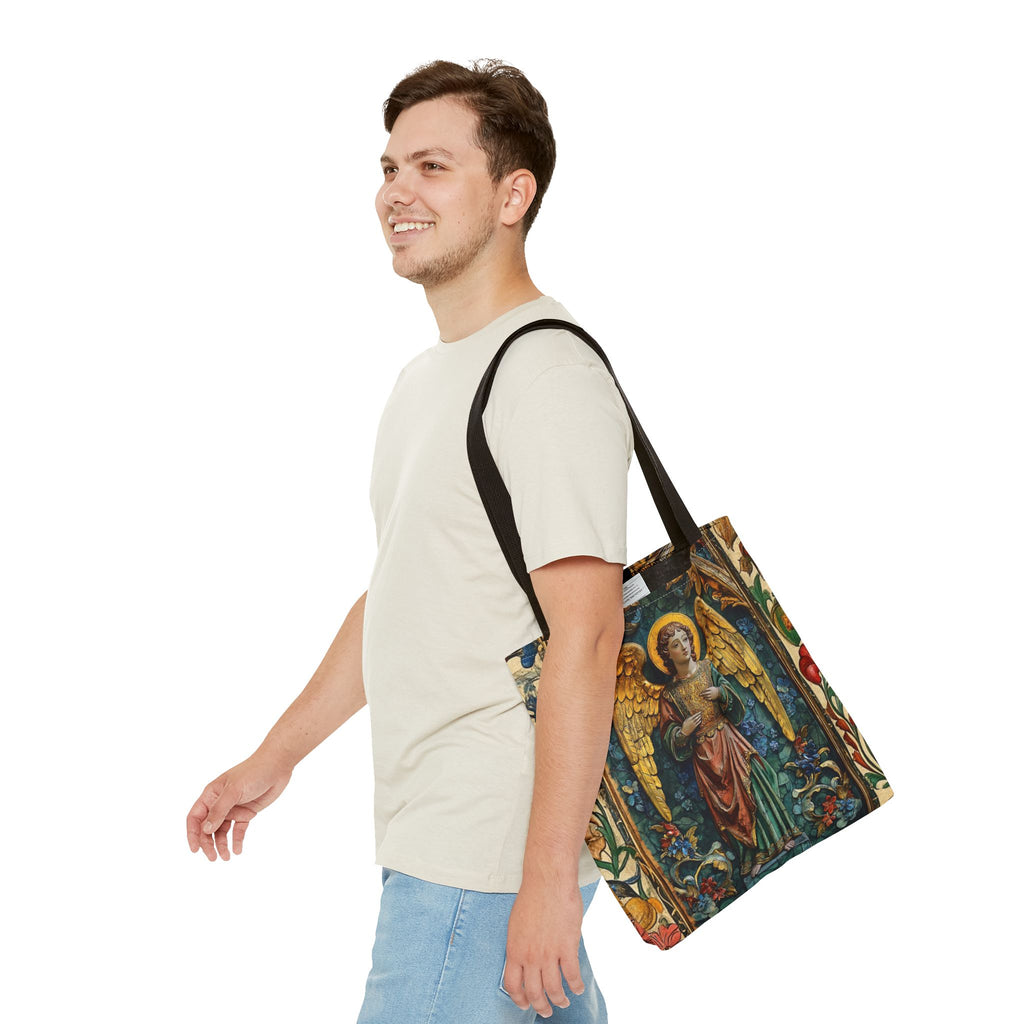 Medieval Manuscript Angel Tote | Ornate Religious Artwork, AOP Shoulder Bag Gift for Catholic