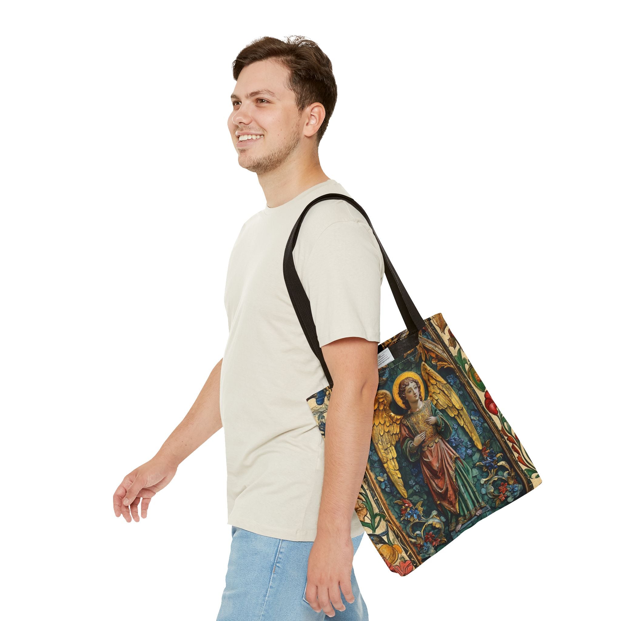 Medieval Manuscript Angel Tote | Ornate Religious Artwork, AOP Shoulder Bag Gift for Catholic