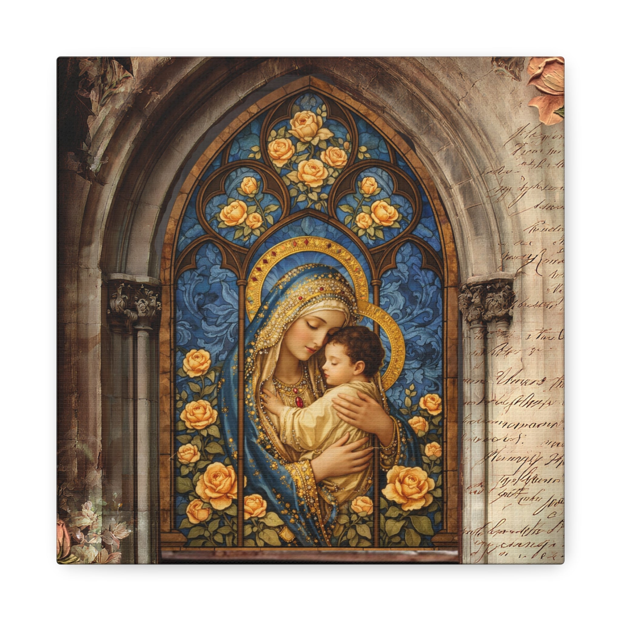 Mary Stained Glass Window Canvas Wall Hanging | Matte Stretched Canvas