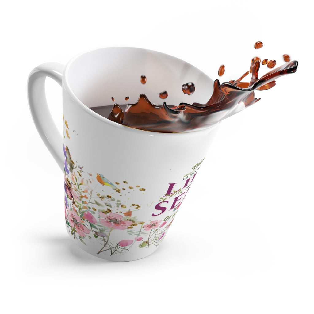 Life Is A Seed of Hope latte mug | floral watercolor birds, inspirational quote
