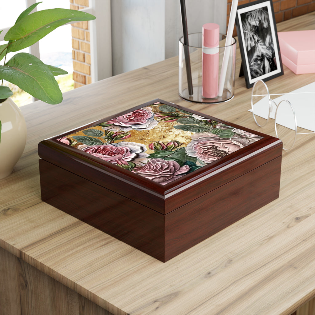 Floral Keepsake Roses Memory Box Jewelry Box | Personalized Engraved
