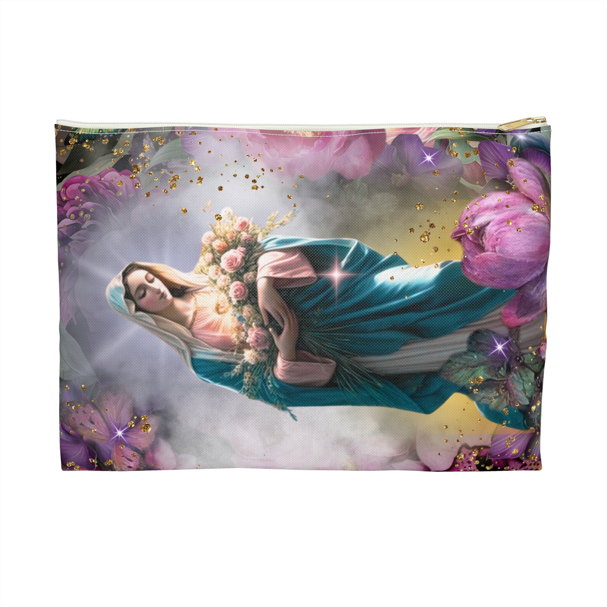 Virgin Mary Floral Accessory Pouch | Religious Rosary Bag