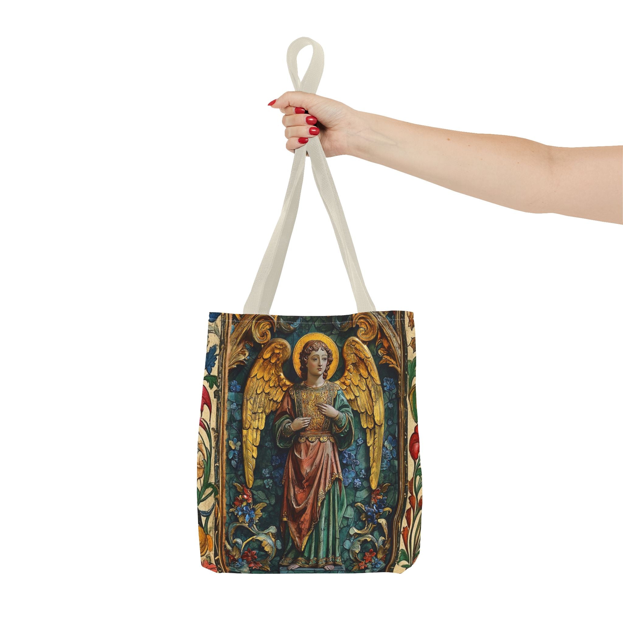 Medieval Manuscript Angel Tote | Ornate Religious Artwork, AOP Shoulder Bag Gift for Catholic