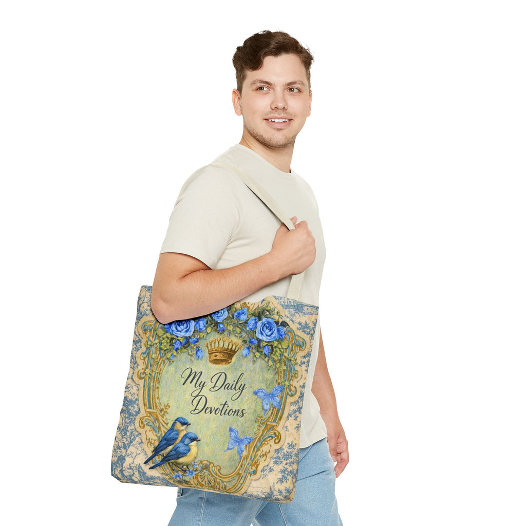Daily Devotions Tote Bag | Bluebird Toile Bible Study Accessory | Christian Shoulder Bag