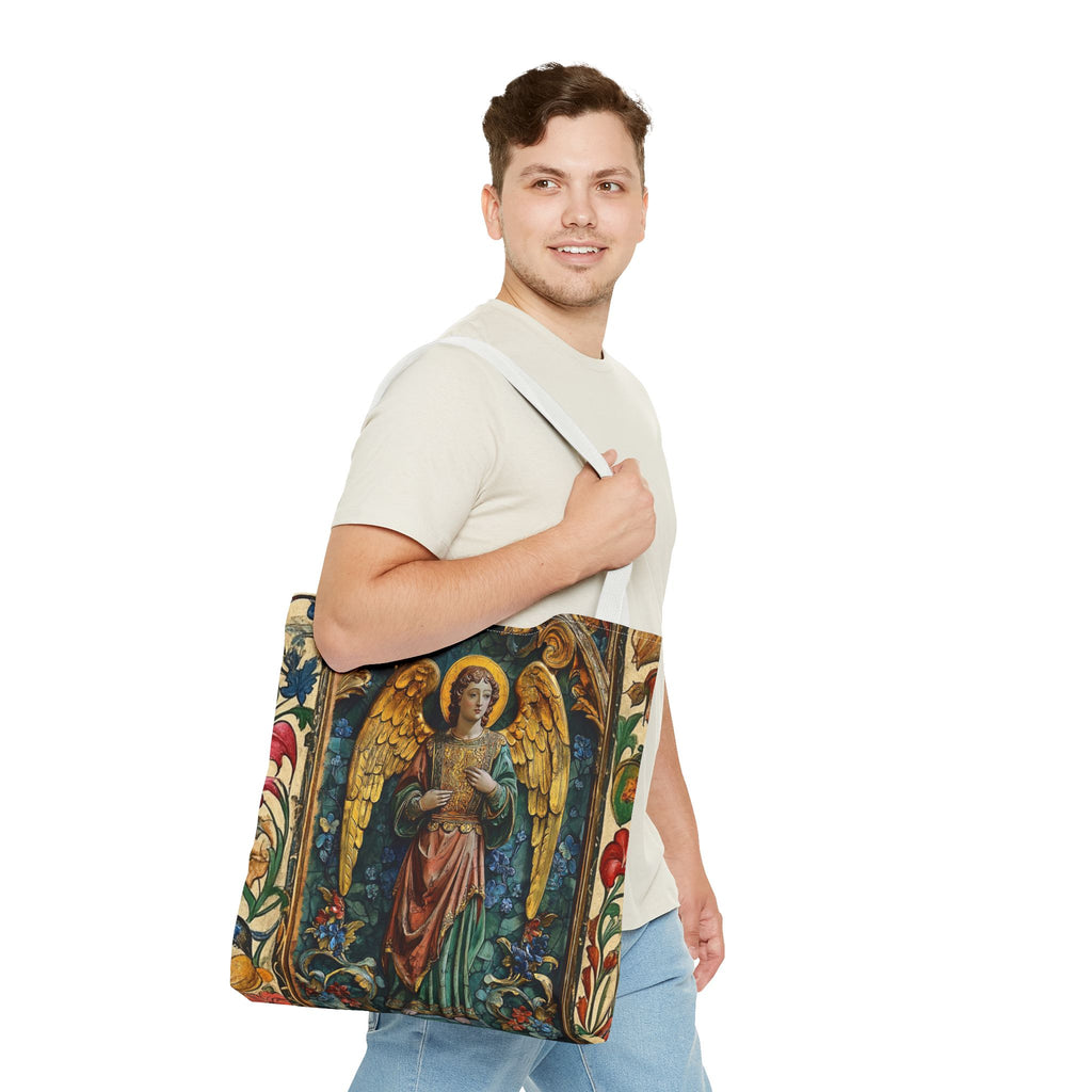 Medieval Manuscript Angel Tote | Ornate Religious Artwork, AOP Shoulder Bag Gift for Catholic