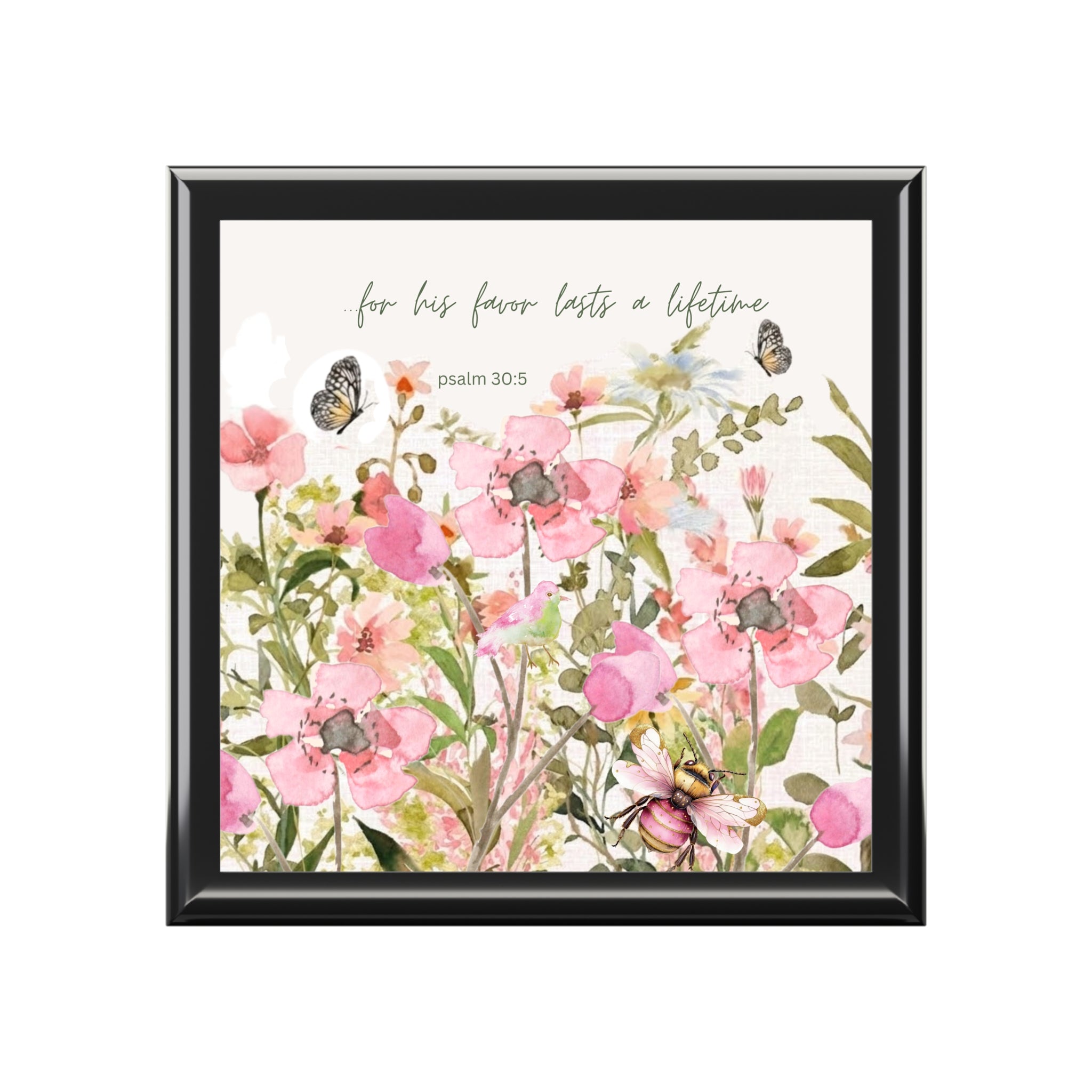 Pink Watercolor Wildflowers Jewelry Box | Psalm 30:5 Floral Keepsake